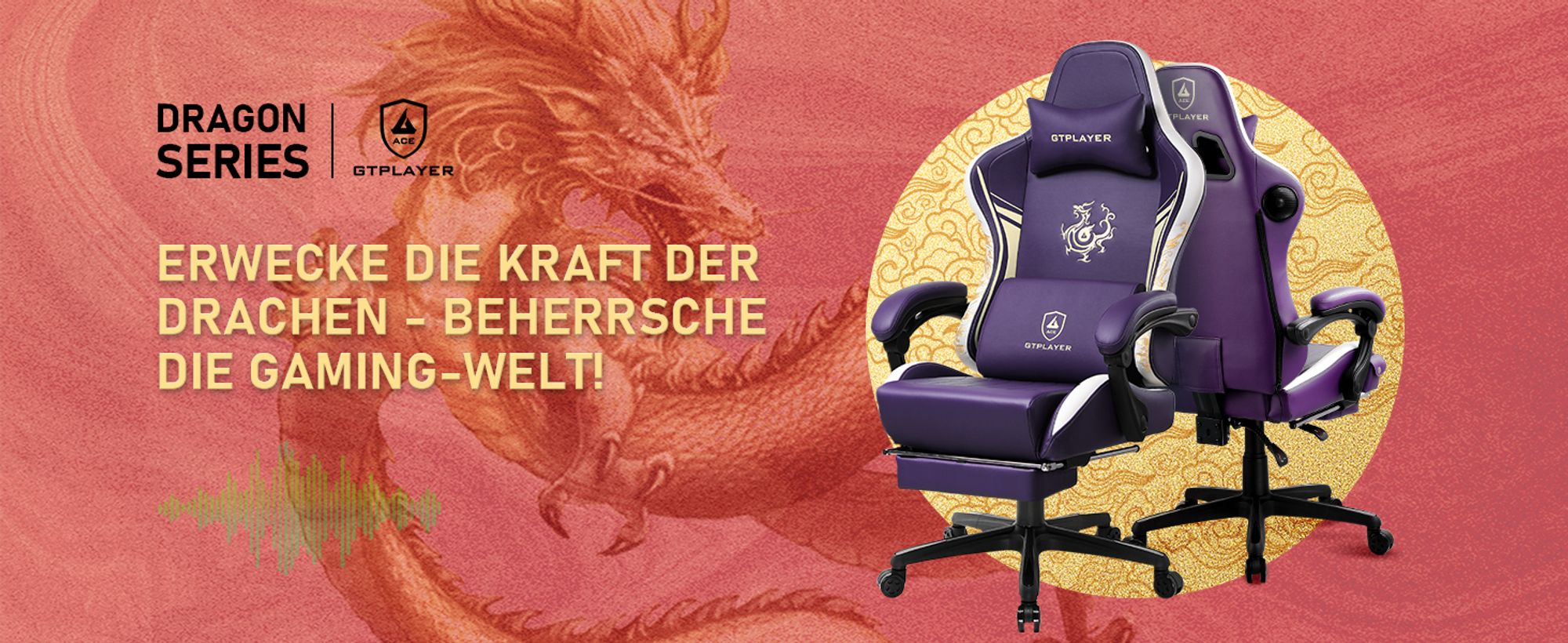 GTPLAYER Gaming Stuhl Gamer Stuhl mit Bluetooth-Lautsprechern und Fußstütze, Dragon Series Bürostuhl, Ergonomischer Drehsessel, Computerstuhl Violett