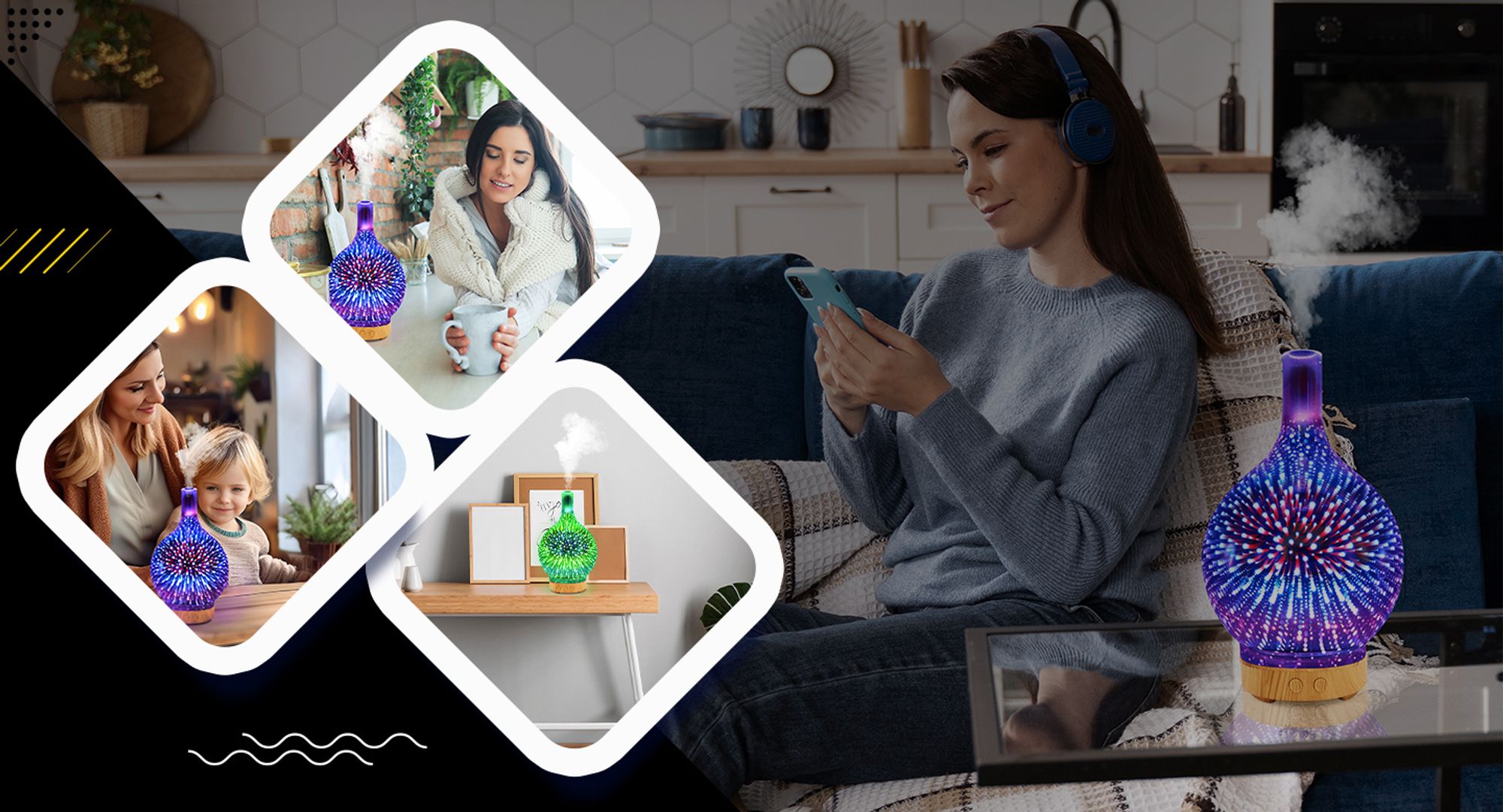 Aroma Diffuser, Luftbefeuchter Nachtlicht Diffusor 3 in 1, Sehr Dekorativ Beleuchtung, Öle Aromatherapie, Schlafzimmer, Kinderzimmer, Retoo