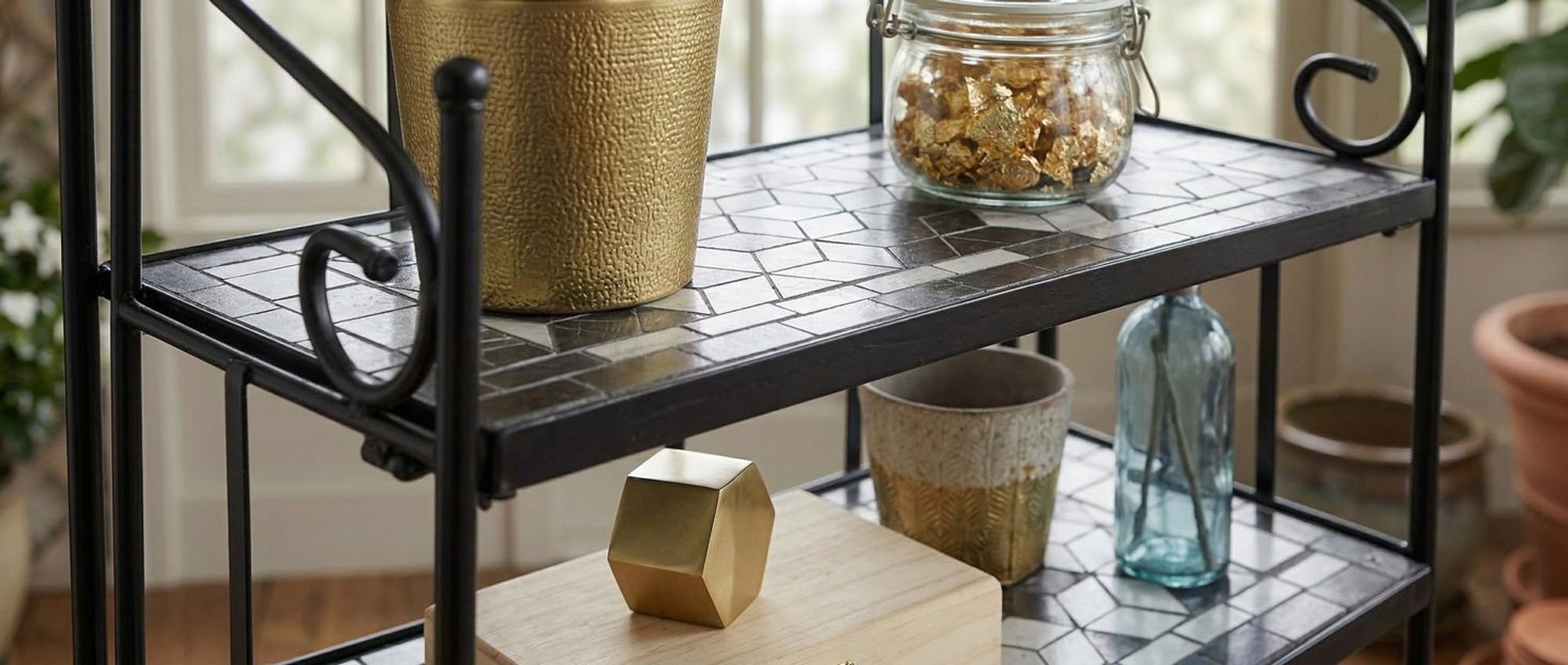 tectake® Metallregal mit 3 Mosaikböden 61 x 29 x 114 cm