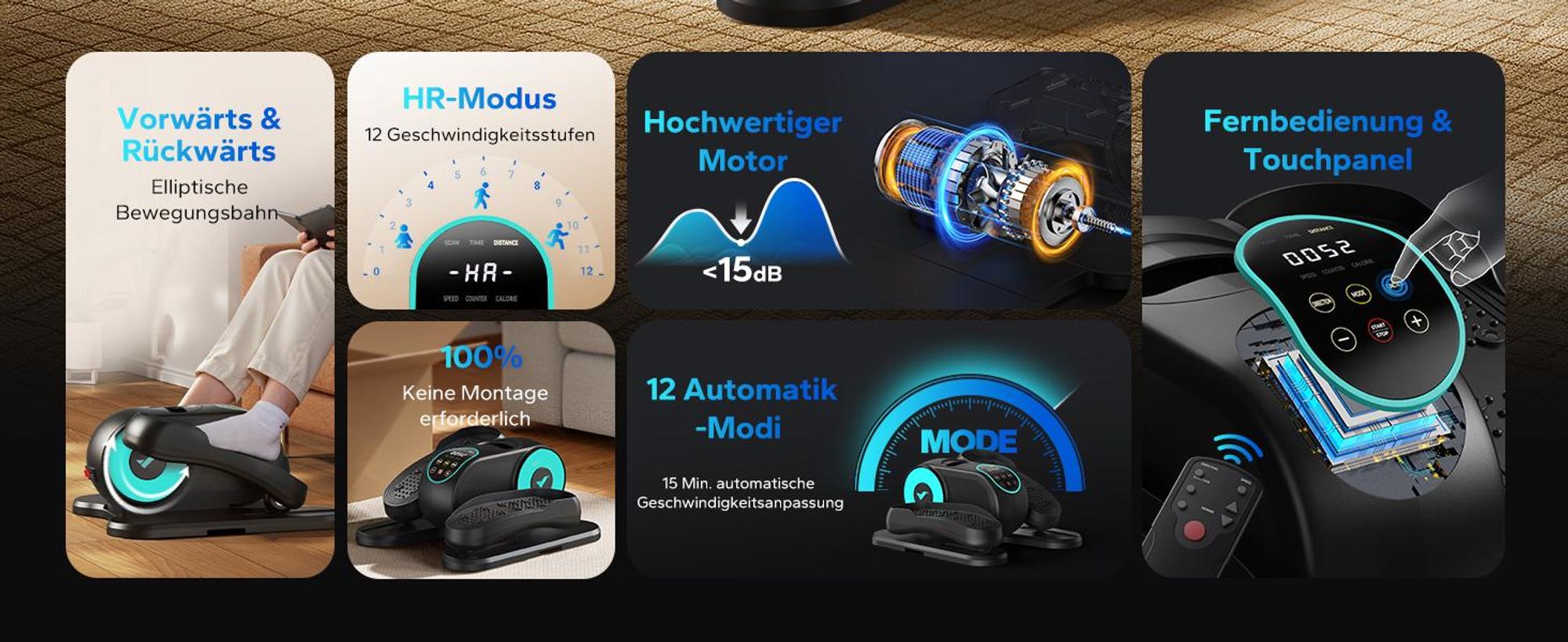 Mini Ellipsentrainer & Stepper – kompakter Crosstrainer mit 12 Geschwindigkeiten, LCD-Display, platzsparend, Heimtrainer für Beine & Po