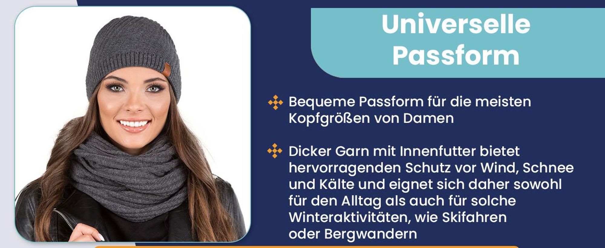 Vivisence damen beanie wintermütze und loop schal set warm kopfbedeckung und halsbedeckung an winter und herbst warm dick, winterset für frauen, hergestellt in der eu, dunkelgrau, einheitsgröße