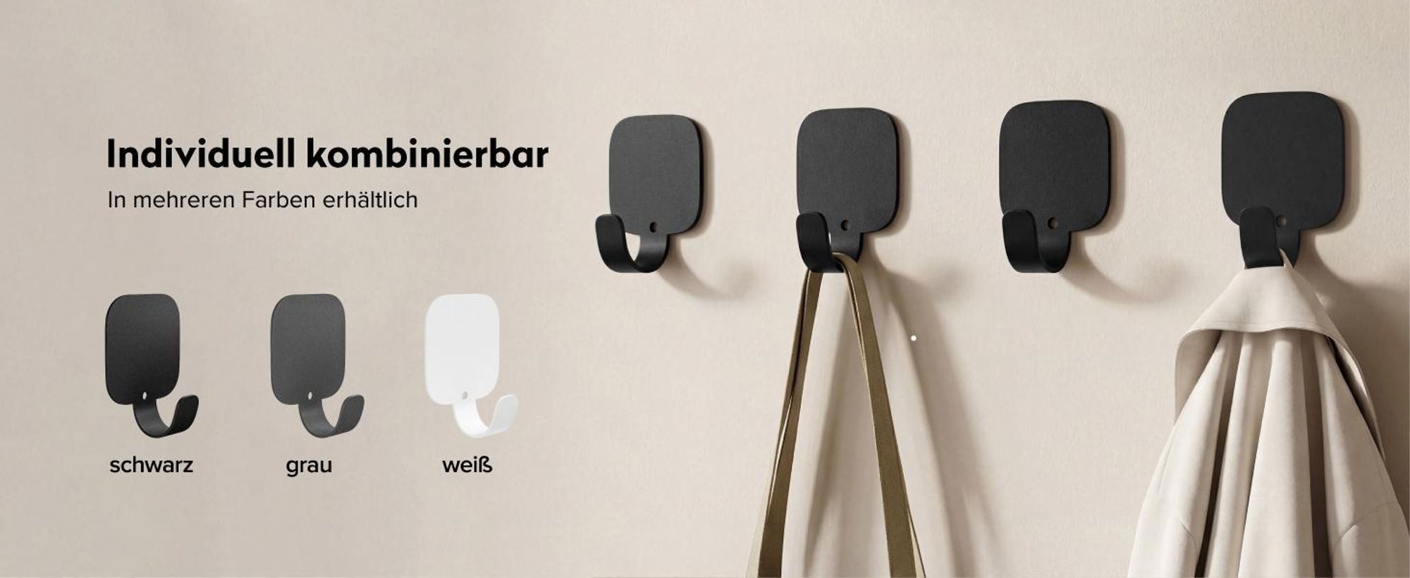 doporro Klebehaken extra stark aus Aluminium, Haken selbstklebend, Wandhaken ohne Bohren, Handtuchhaken für Bad und Küche, 4 Stück, Schwarz, Stalo-15