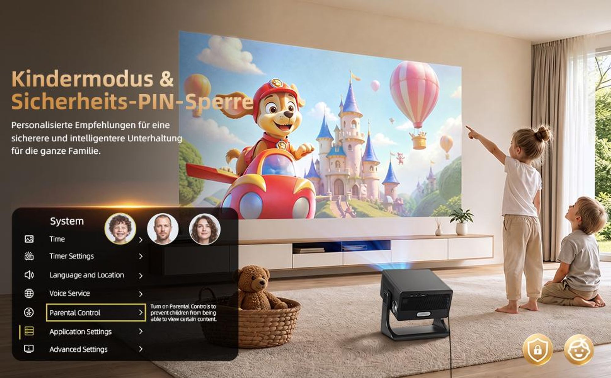 Beamer 4K, VIDAA OS, offiziell Netflix-, 1080P FHD,1400 ANSI, 2×10W Dual-Lautsprecher, Dolby Audio, KI-Autofokus & Auto-Trapezkorrektur