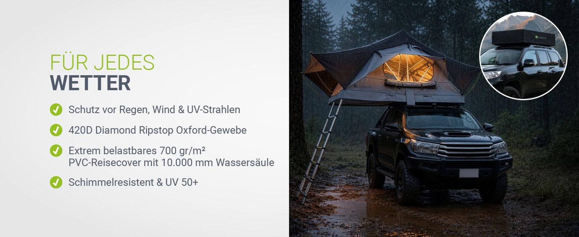 Juskys Autodachzelt Lago 120 x 210 cm - Wetterbeständig mit Leiter - Schwarz / Grau