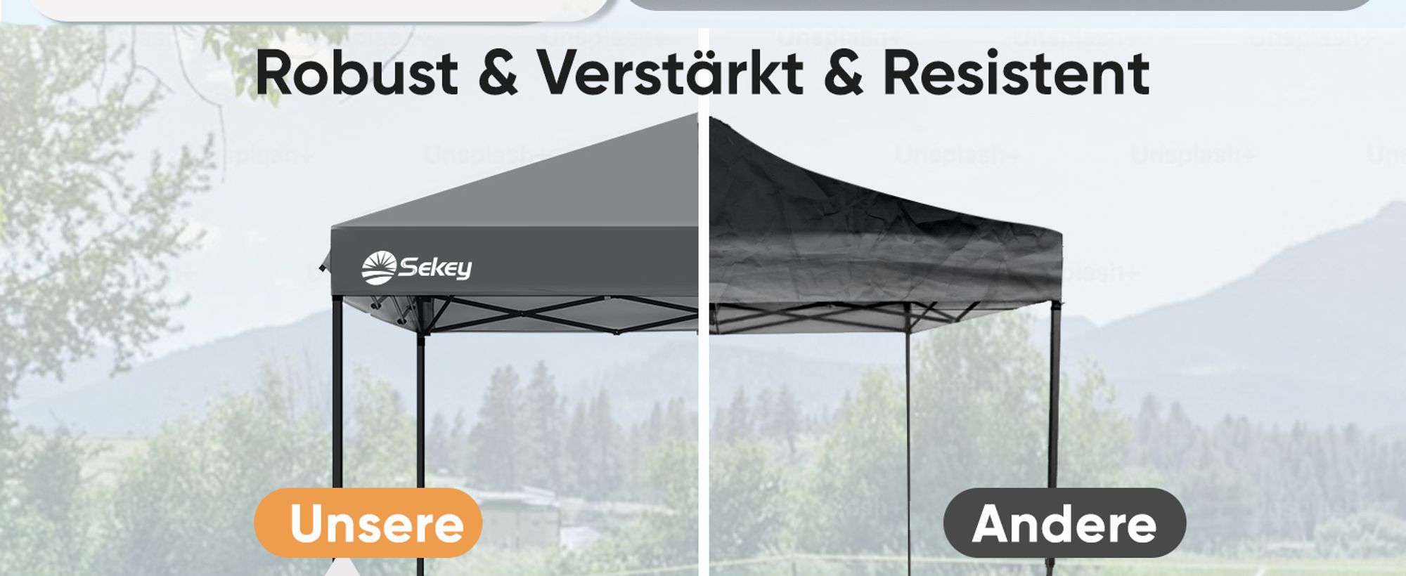 Sekey Faltpavillon 3x3 wasserdicht, Pop Up Pavillon mit 4 Sandsäcken, UV-Schutz 50+ Pavillons & Partyzelte Festzelt, Grau