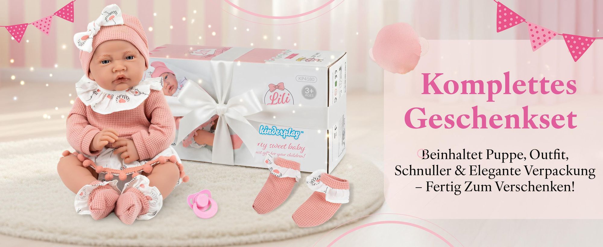 Interaktive Babypuppe Lili 41 cm – realistischer Babylook mit Geräuschen und Zubehör