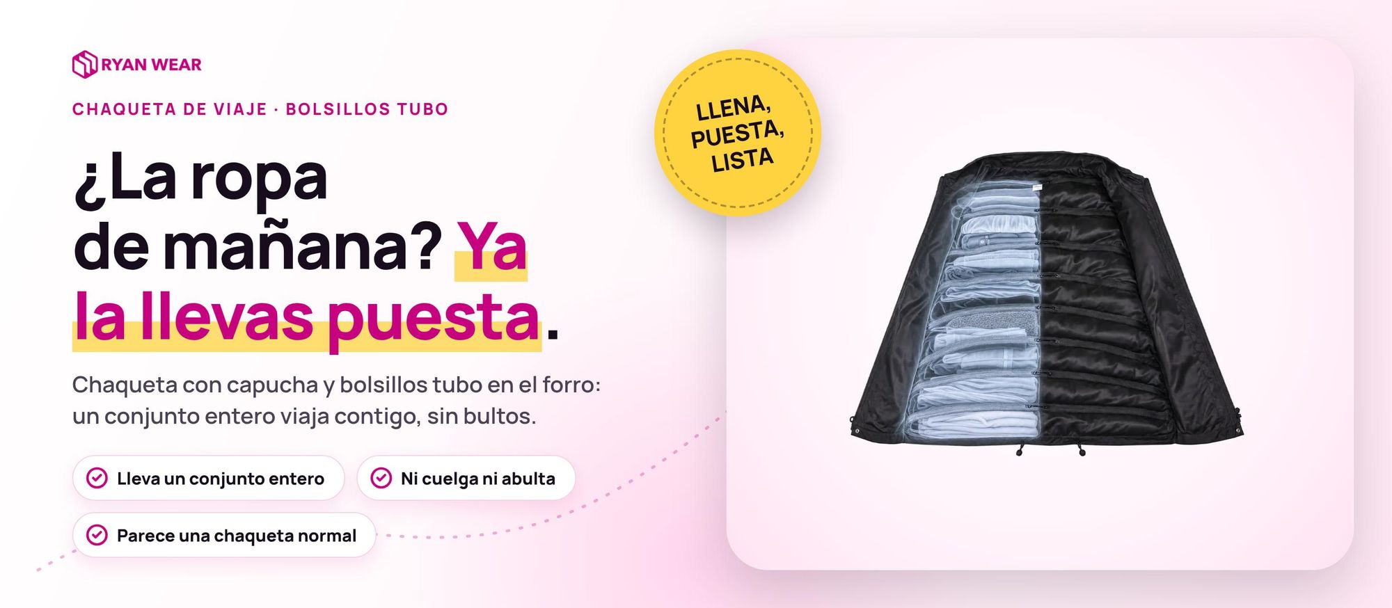 Chaqueta de Equipaje Ryanwear: chaqueta de viaje uni con capucha y bolsillos tubo para ropa