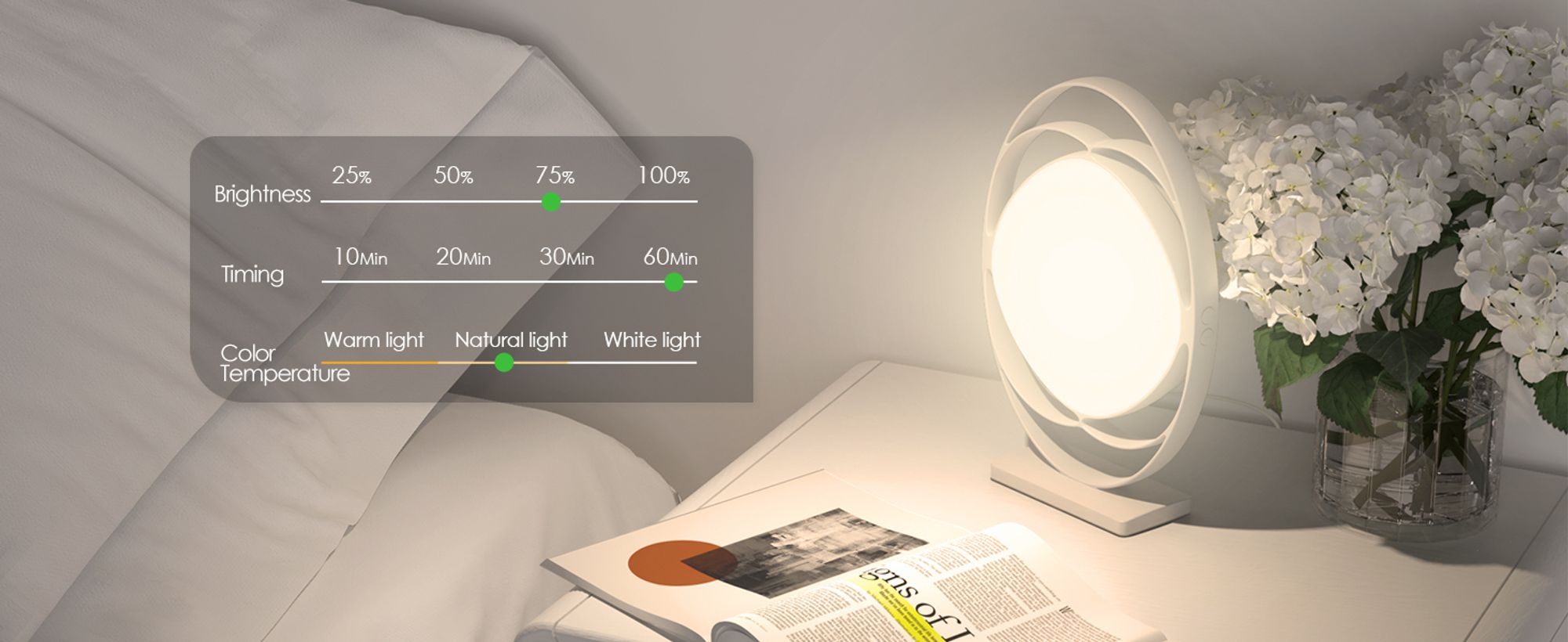 Ovale Phototherapielampe, kein UV, 10000 Lux,3Farbtemperaturmodi, stufenlos dimmbar, timerbar, Memory-Funktion, Happy Light, geeignet für Büro/Zuhause