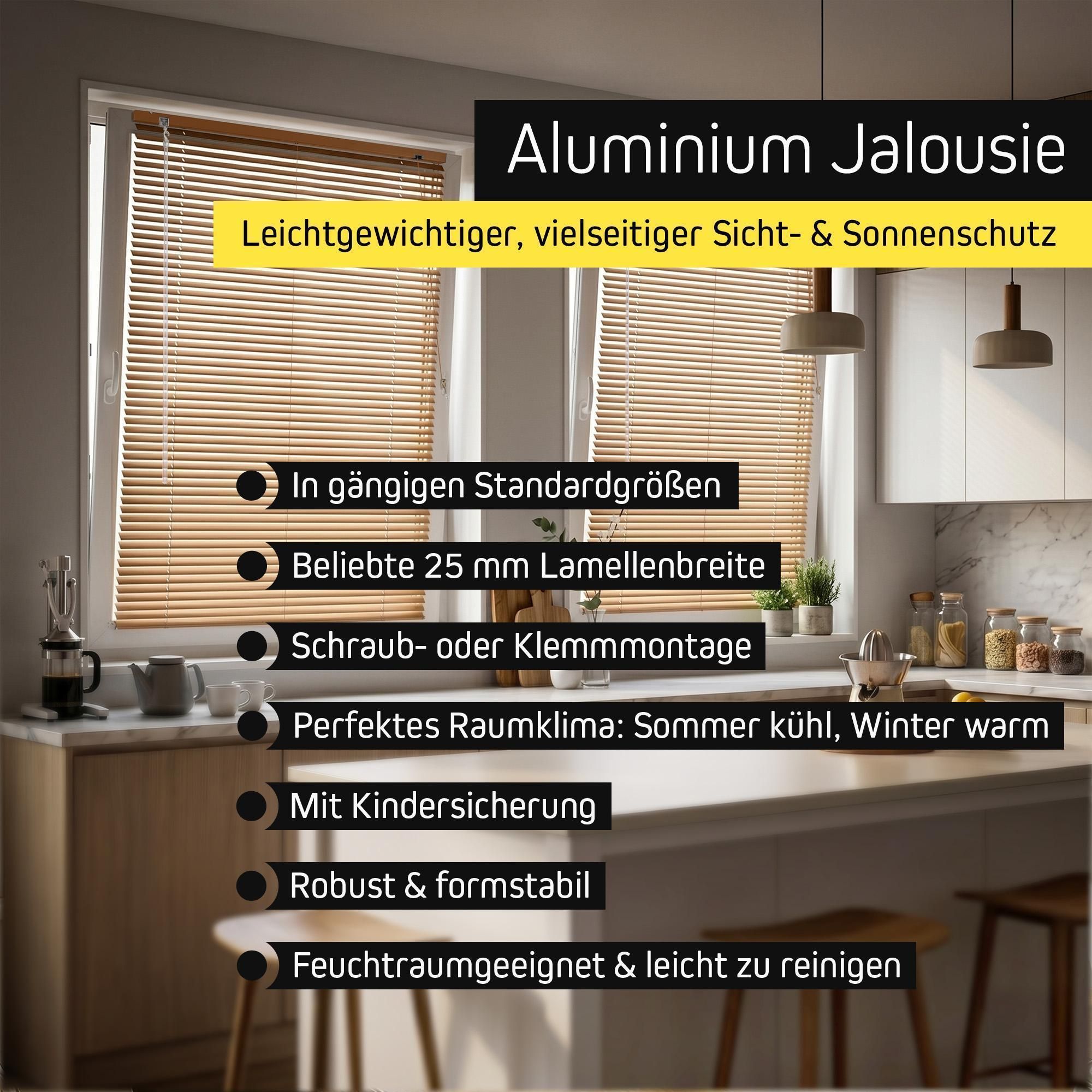Victoria M. Aluminium Jalousie, 100 x 130 cm, schwarz glänzend Sichtschutz & Sonnenschutz, robust, feuchtigkeitsbeständig, einfache Montage