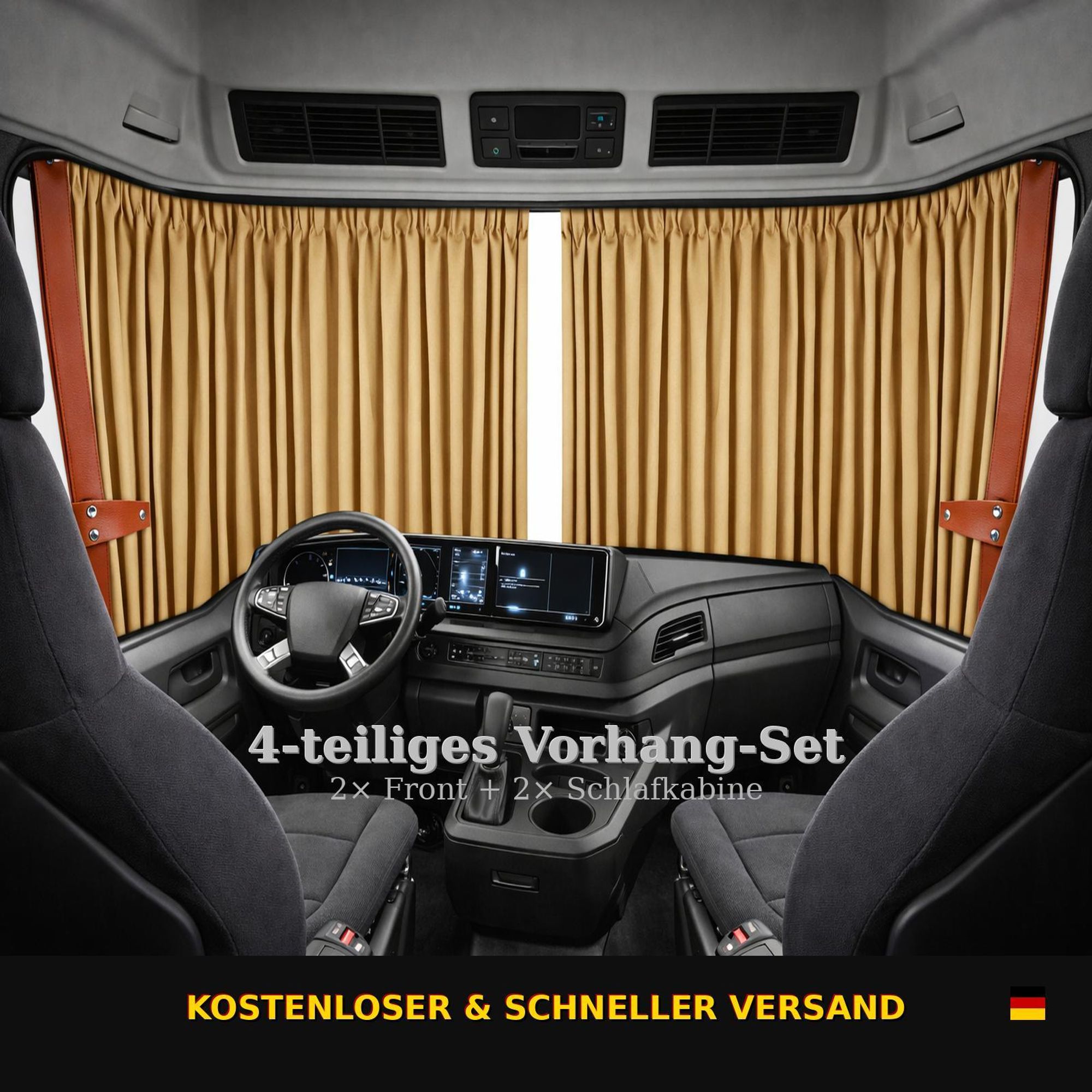 LKW Gardinen Volvo Vorhänge 4-tlg für Frontscheibe & Schlafkabine Beige Brown