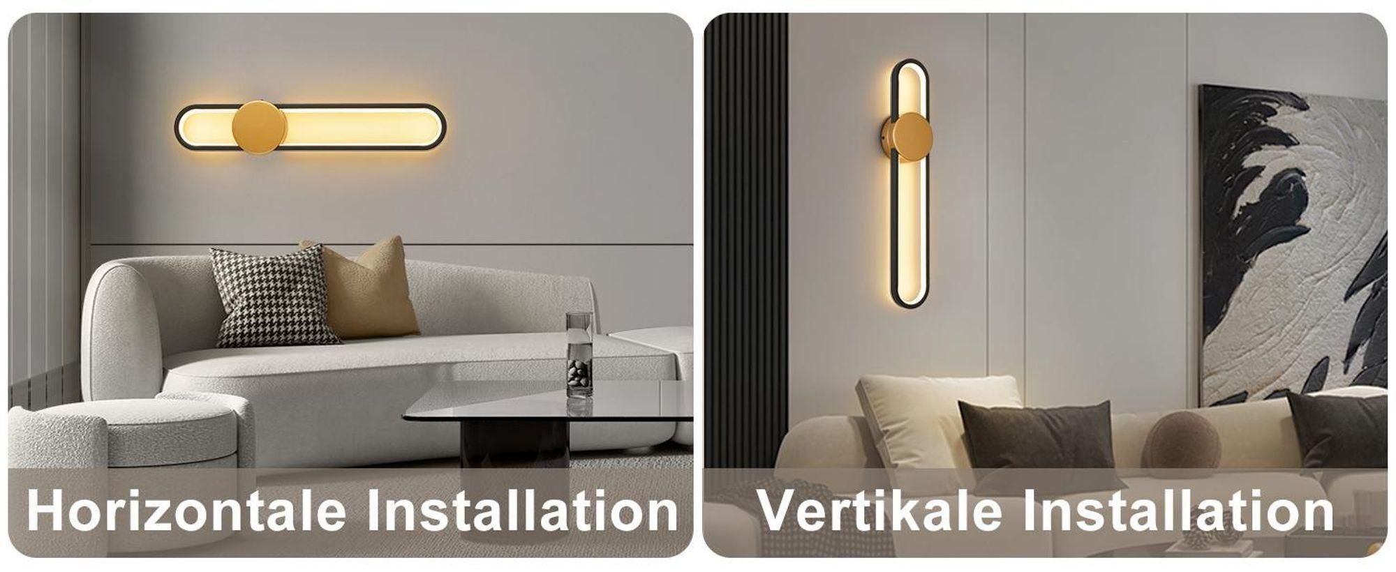ZMH Wandlamp LED, wandlamp voor binnen, 12W, traplamp, 60cm, goud, hal-lamp, modern design, 3000K, warm wit, minimalistische wandverlichting voor slaapkamer, woonkamer, hal, trap, keuken