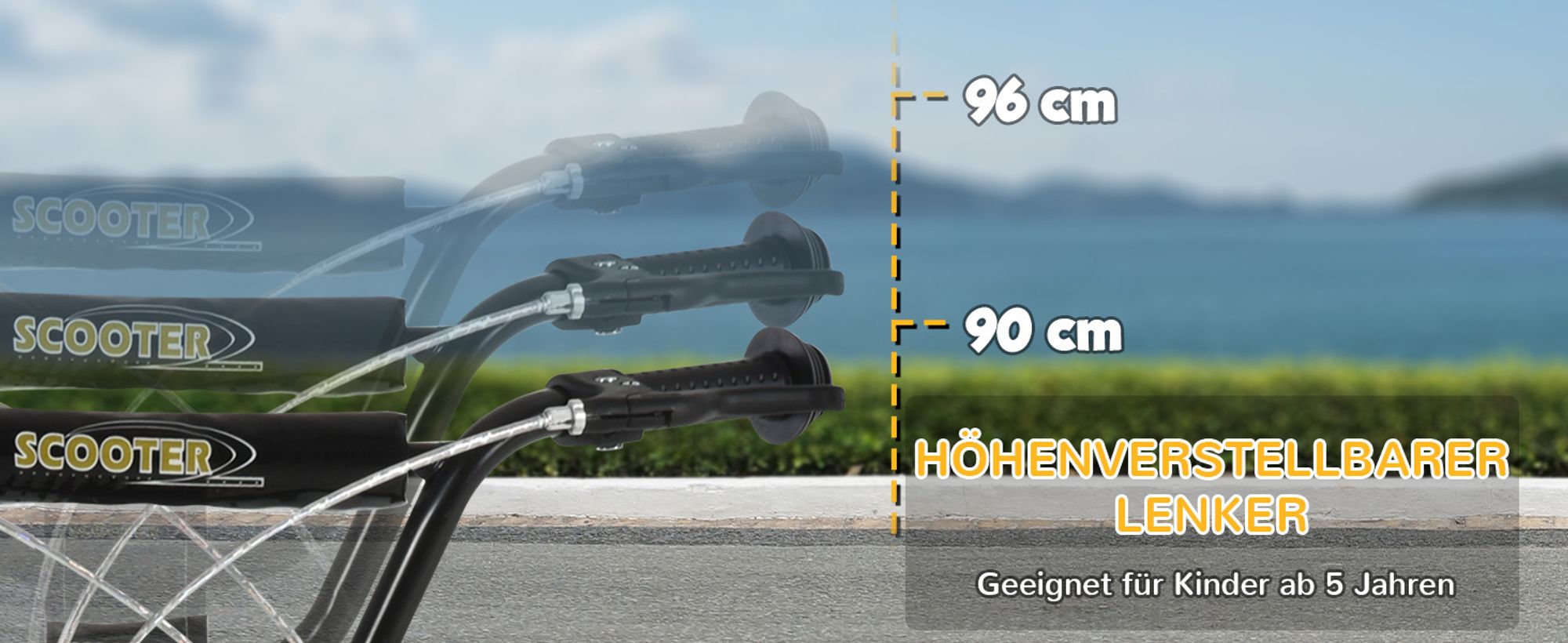 HOMCOM Tretroller Kinderroller Scooter Cityroller Luftreifen verstellbar Schwarz