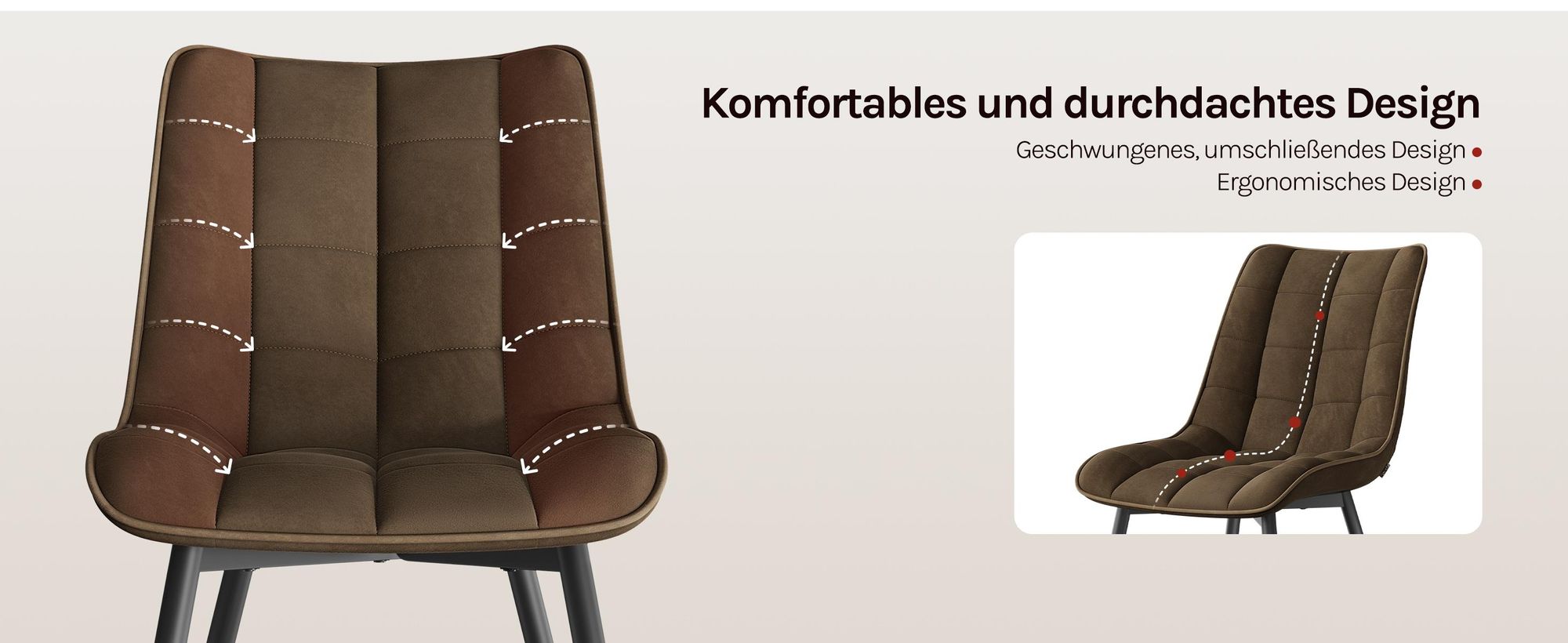 WOLTU Esszimmerstühle 2er-Set, Polsterstuhl mit Rückenlehne, bis 150 kg belastbar, Sitzfläche aus Samt, Metallbeine, Braun