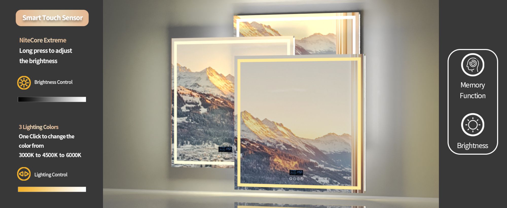 WISFOR LED Badspiegel mit Bluetooth Lautsprecher, 80×80cm Badezimmerspiegel mit Beleuchtung 3 Lichtfarbe, LED Wandspiegel dimmbar beschlagfrei