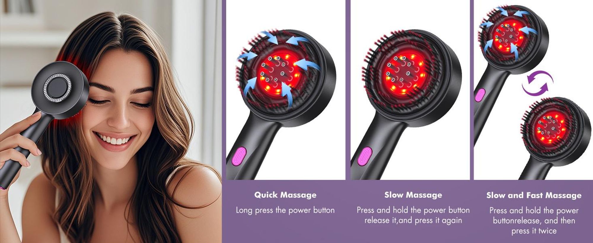 Elektrischer Kopfmassagegeräte, Haarbürste, Kopfhaut Massagebürste, Rotlicht Haarmassagebürste,  3 Modi, Ölspender für Haare, 360° Knetmassage