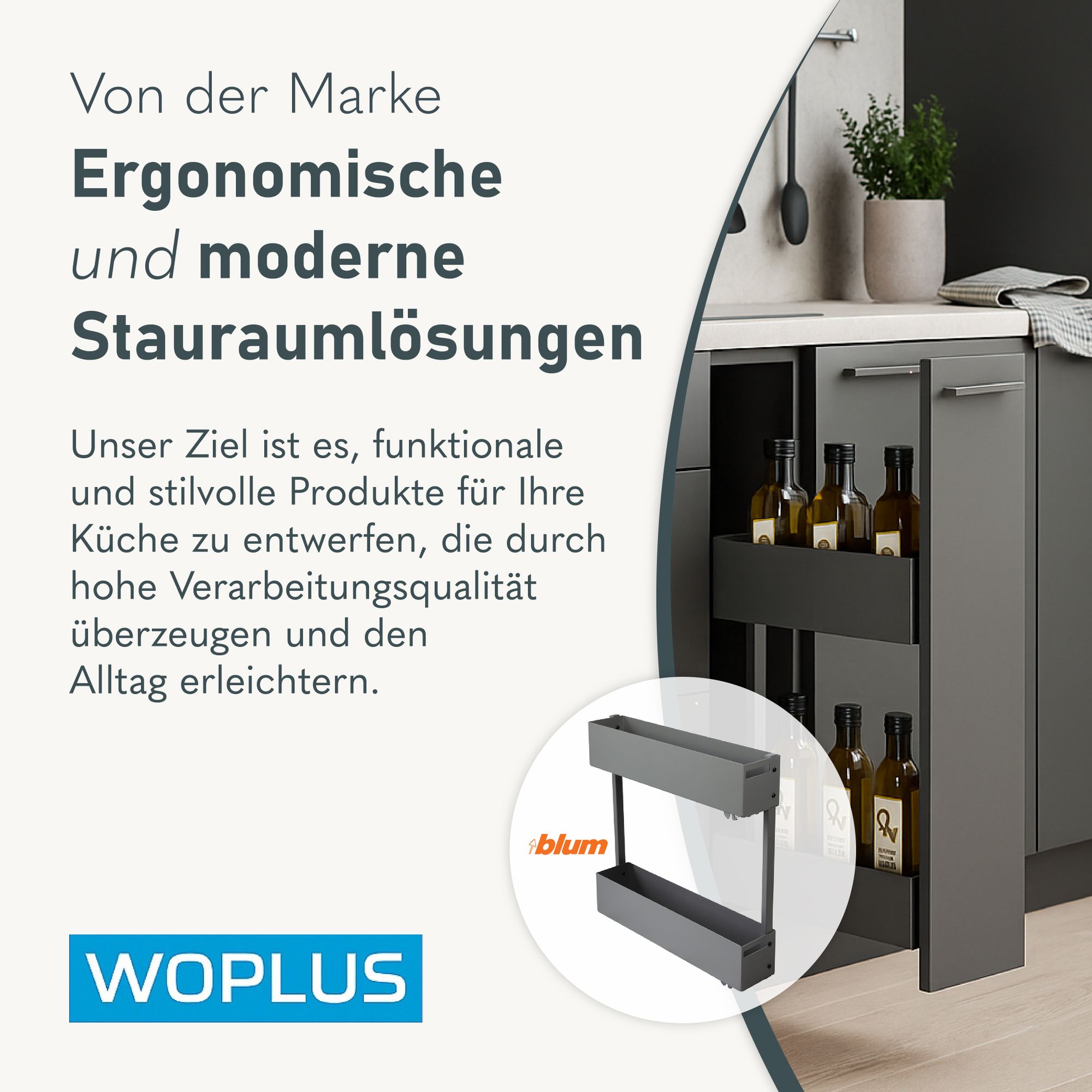 Schrankauszug Küche Rechts 2 Etagen 200mm Softclose WOPLUS Anthrazit