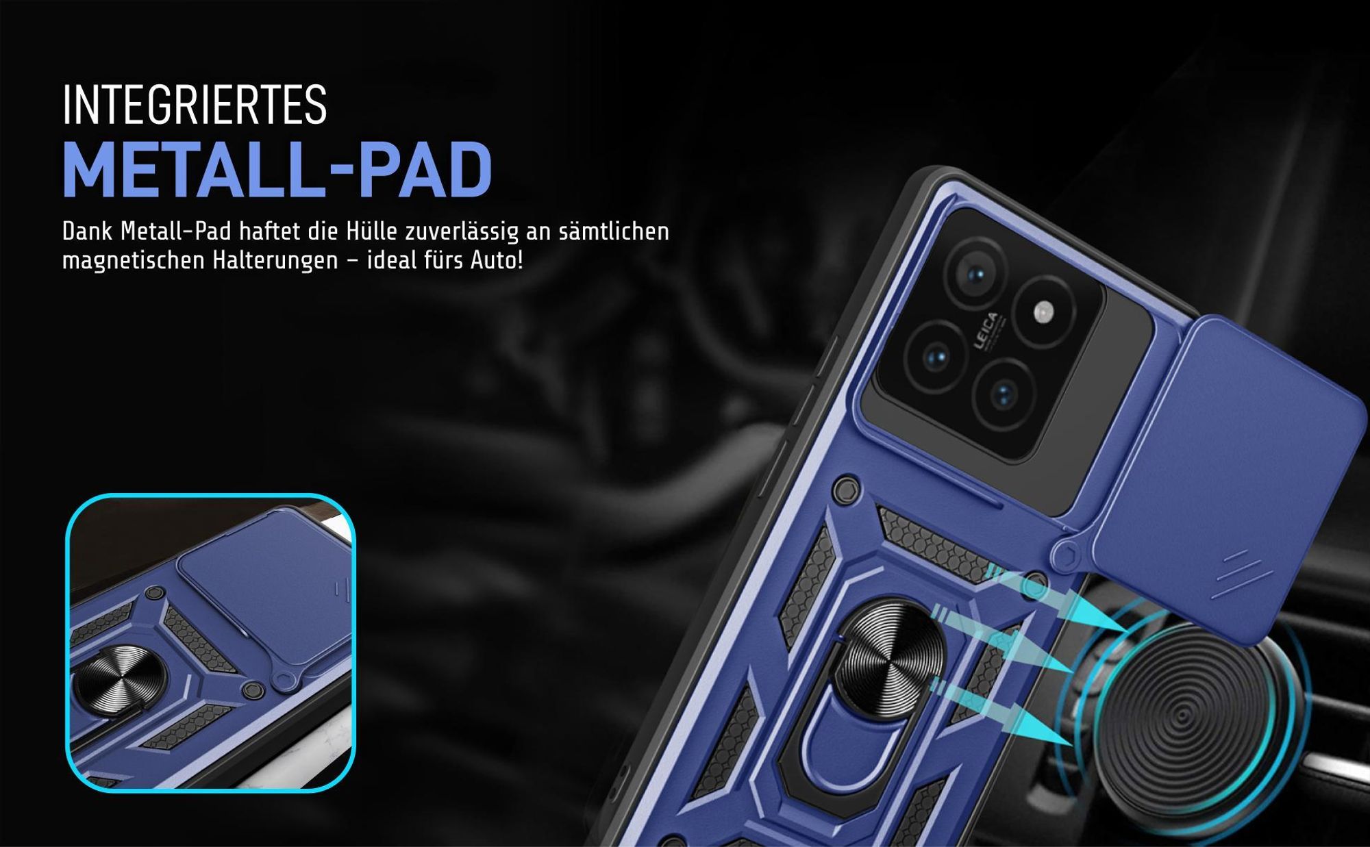 Bumper für Xiaomi 14T Pro in Blau mit Metallplatte