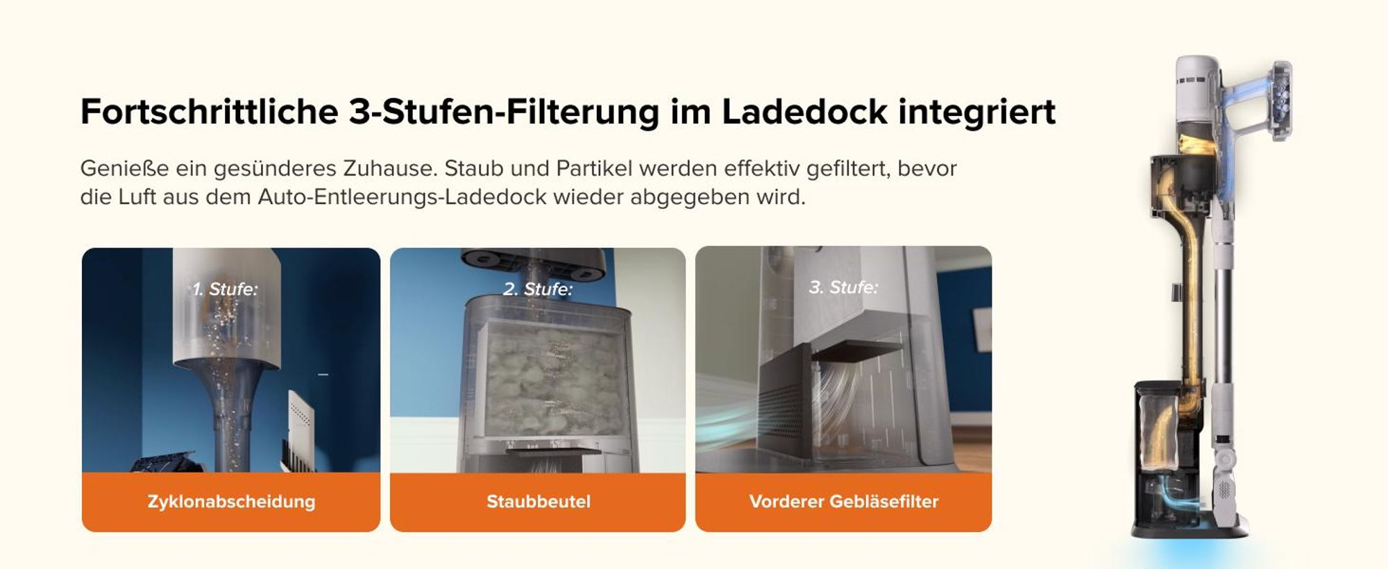 Roborock H60 Hub Akku Staubsauger mit Absaugstation, 27000Pa/300W/60 Min Akkusauger mit Absaugstation, Staubsauger kabelos mit Anti-Tangle Bürste
