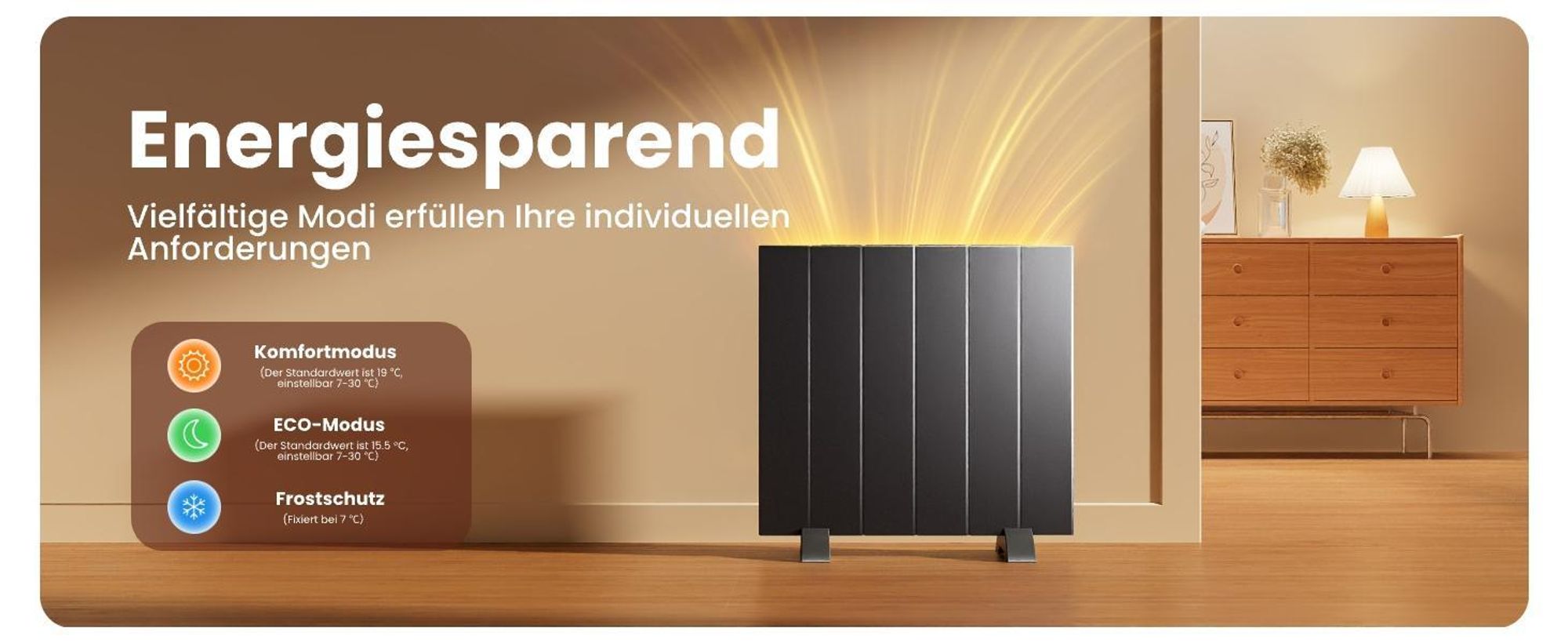 EMKE® Elektroheizung 1000W LCD Display Elektro Konvektor Anthrazit WiFi + Alexa/Google Home Standgerät+Wandmontage Anthrazit Elektroheizkörper für 9m²