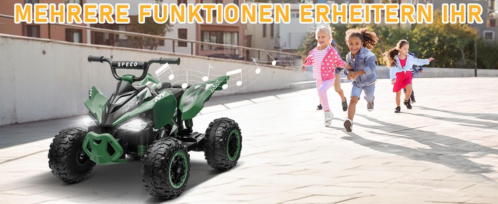 FCH Kinder Quad Elektro 12V 7Ah ATV, Musik, MP3, LED-Scheinwerfer Elektro-Quad für Kinder 3-6 Jahre Grün
