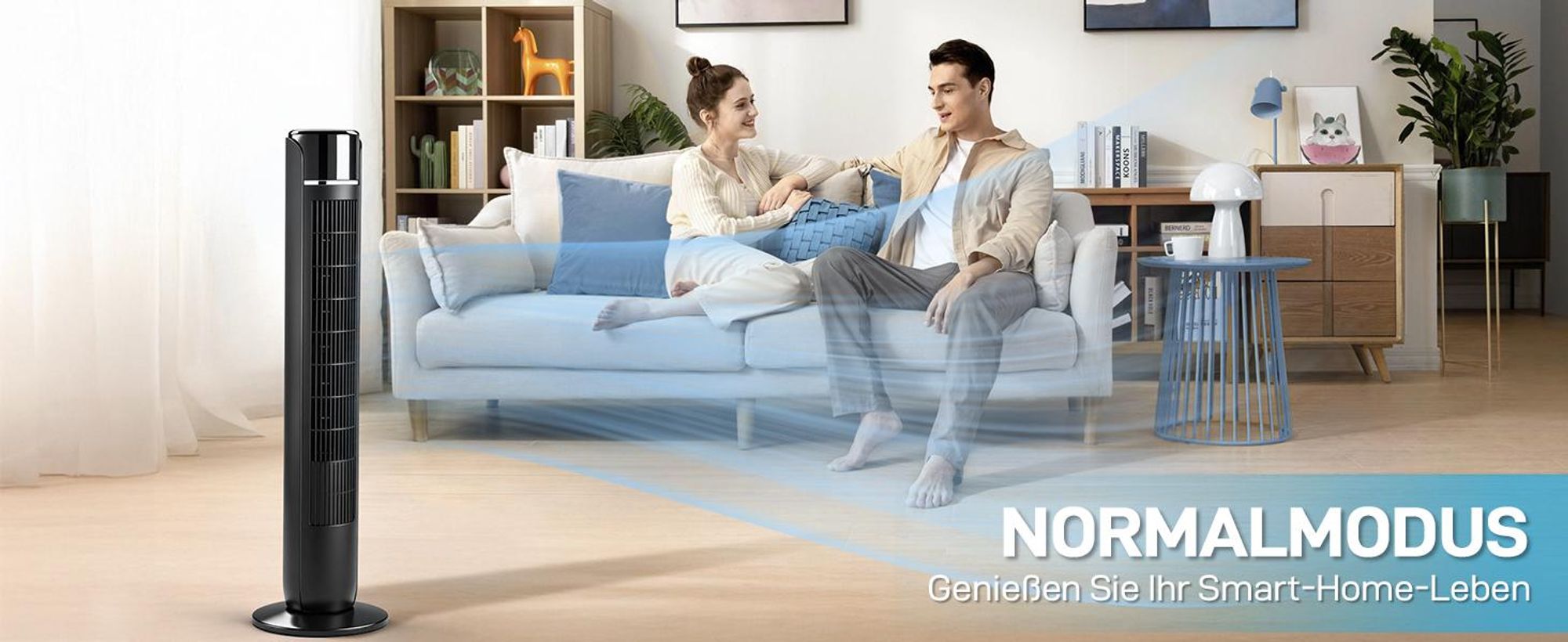 FCH Schlafzimmer-Turmventilator, oszillierender Standventilator für den Innenbereich mit 12-Stunden-Timer, LED-Anzeige und Fernbedienung