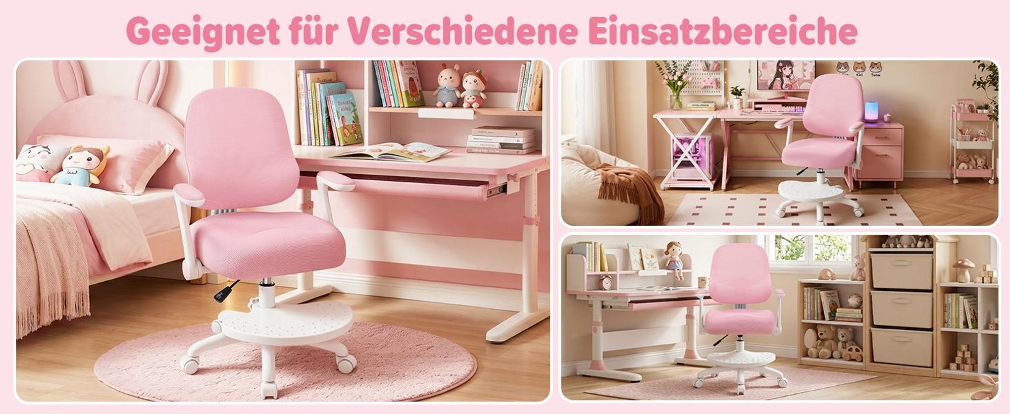 HOFFREE Ergonomischer Schreibtischstuhl für Kinder - mit verstellbarer Rückenlehne, sattelförmigem Sitzpolster, um 90° hochklappbaren Armlehnen, Pink