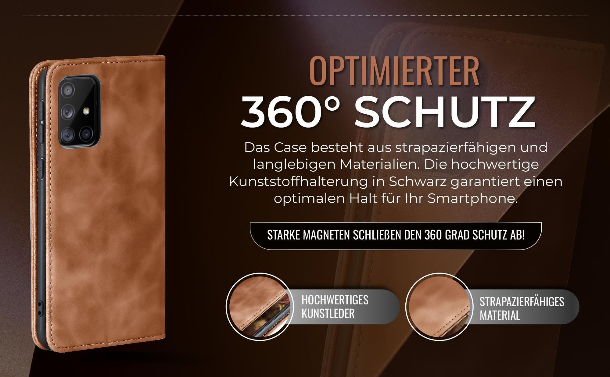 Hellbraune Handyhülle für Samsung Galaxy A51 mit 360 Grad Schutz