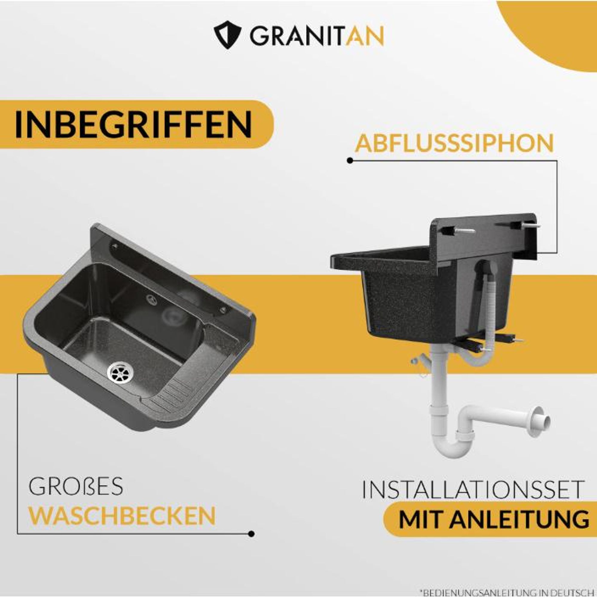 Ausgussbecken mit Siphon, Industrielles Waschbecken,