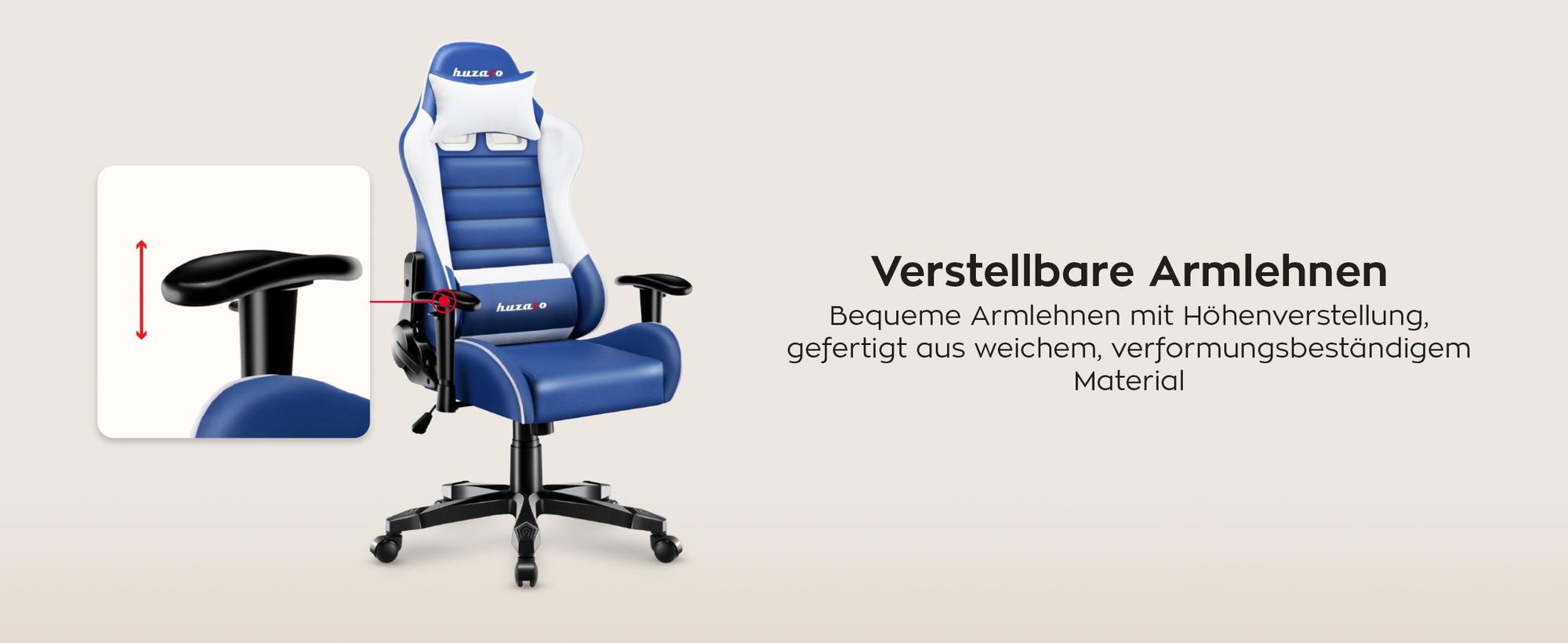 Huzaro Kinder Schreibtischstuhl Ranger 6.0 Gaming Stuhl Racing Sessel Bürostuhl Drehstuhl Gamer bis 130 kg Blau