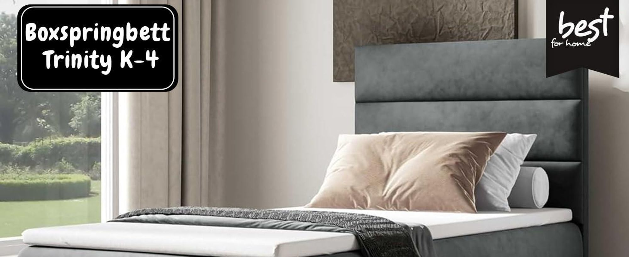Boxspringbett mit Bettkasten Trinity K-4 SINGLE Bonellfederkern inkl. Topper, mit Lieferung 80x200-BEIGE
