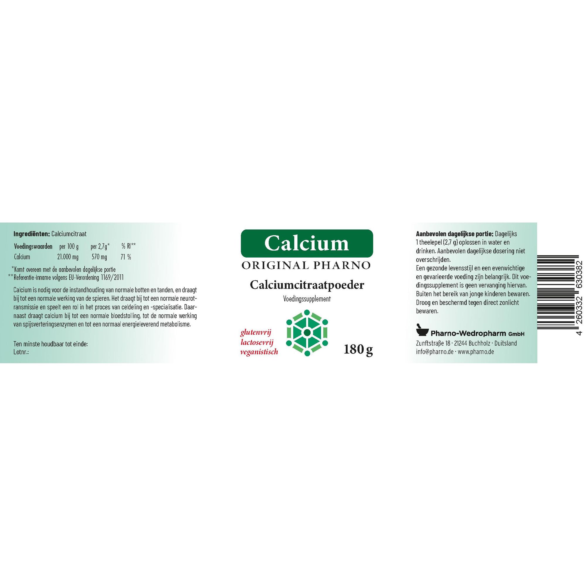 Original Pharno Calciumpoeder 180 g – puur calciumcitraat
