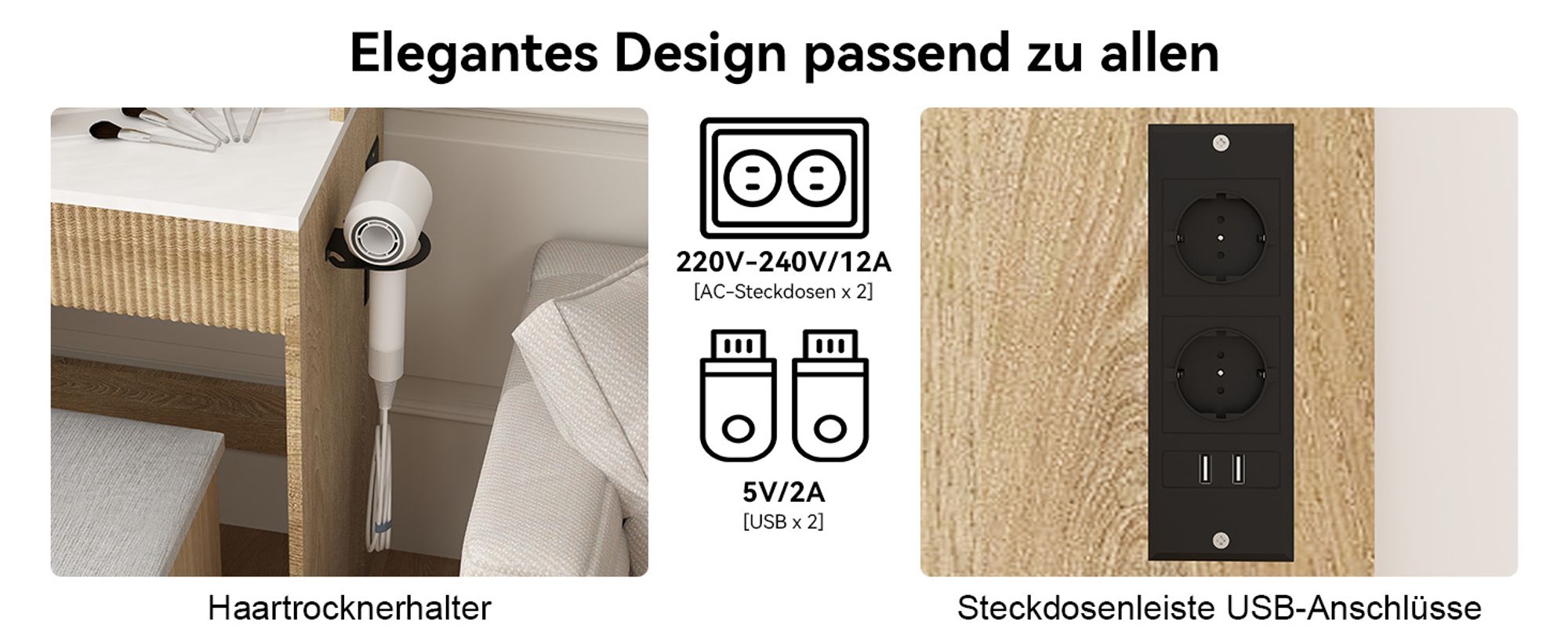 Puluomis Schminktisch mit LED Beleuchtung Spiegel, Kosmetiktisch Frisiertisch mit gepolstertem Hocker,3 Beleuchtungmodi, Holzfarbe