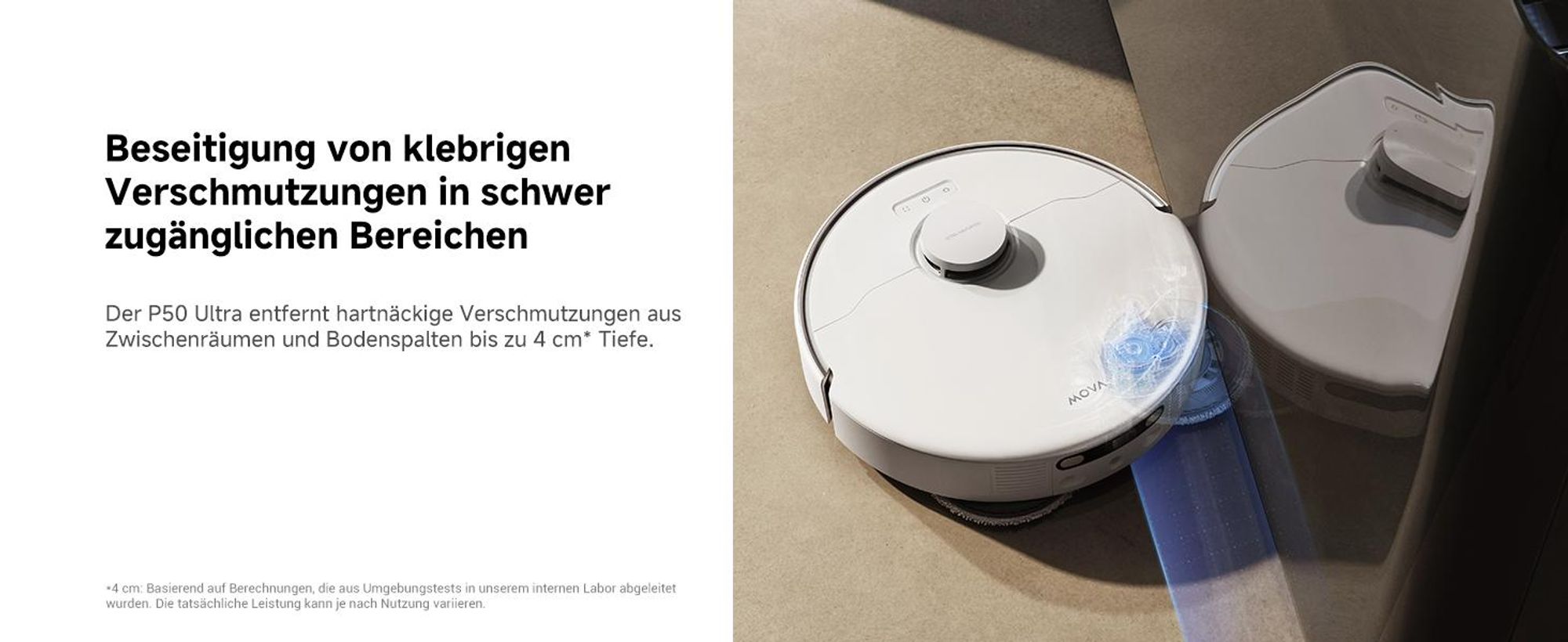 MOVA P50 Ultra Saugroboter mit flexiblem Wischmopp, 19.000 Pa Saugkraft, automatische Wischmoppreinigung bei 75 ℃, automatische Leerung & Nachfüllung