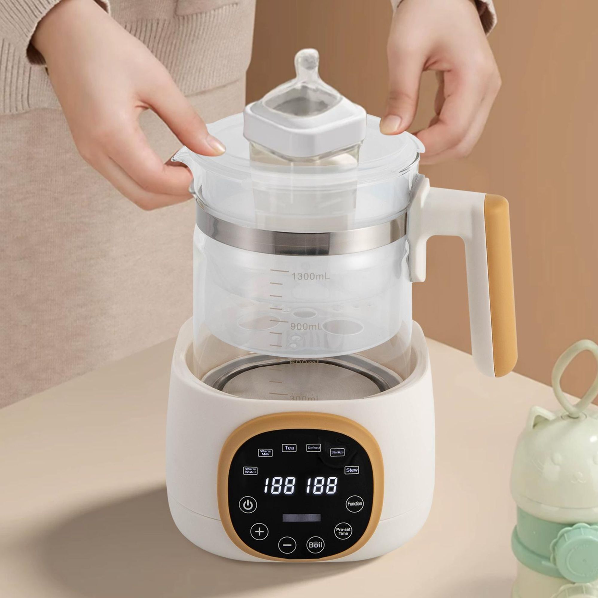 1,3L Baby Flaschenwärmer mit Temperatureinstellung 72 Stunden Thermostatfunktion Wasserkocher (weiß) für Babynahrung
