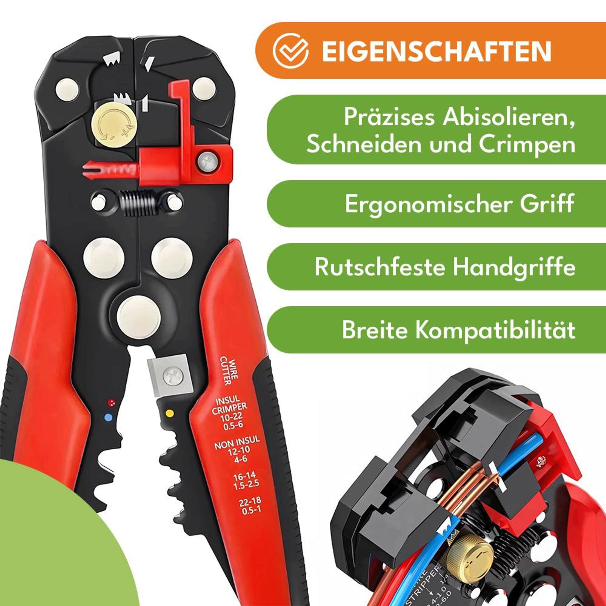 KRUMAD Automatische Abisolierzange Set, Abisolierwerkzeug mit Crimpzange & Kabelschneider, Elektriker Werkzeug für Elektroinstallation
