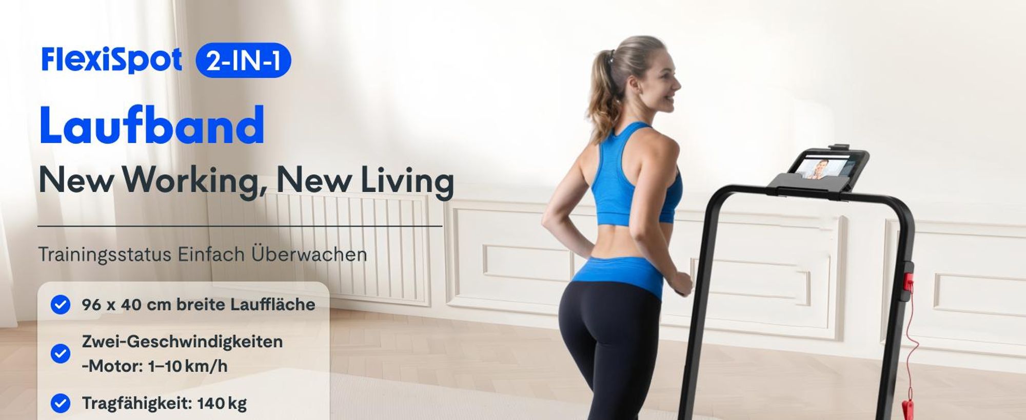 FLEXISPOT Laufband, 3 in 1 Walking Pad, 1-10 km/h, bis 140 KG belastbar, mit LED-Display, Fernbedienung, Schmiermitteln für Zuhause & Büro