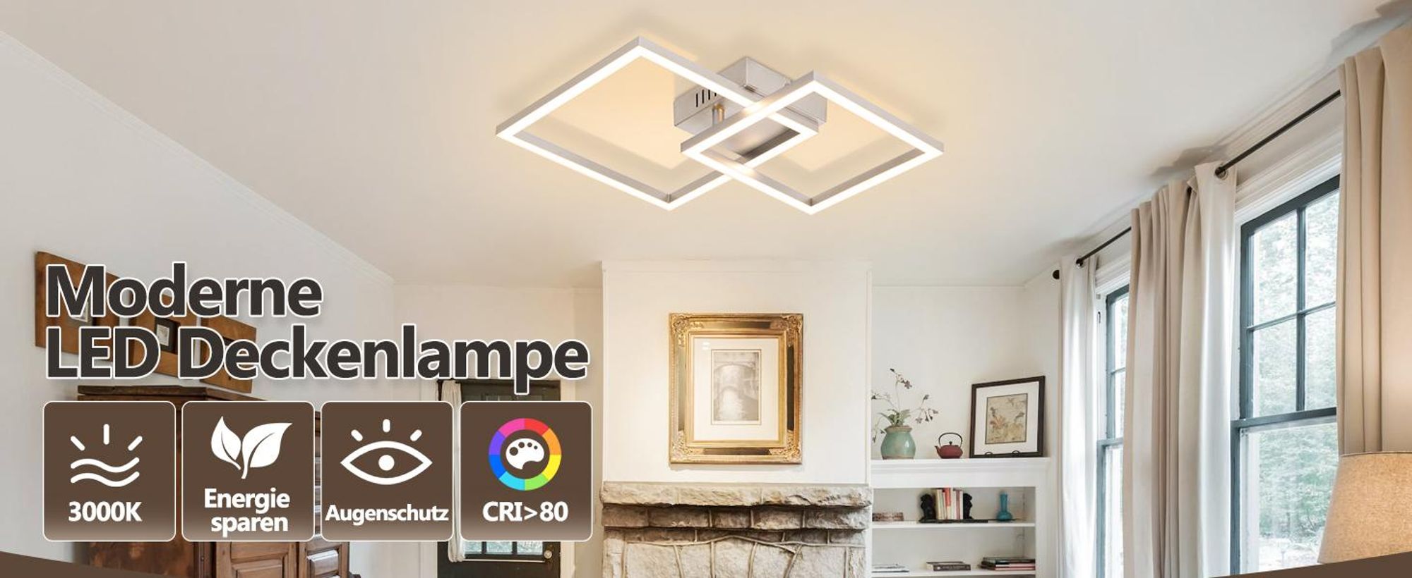 ZMH Deckenlampe LED Deckenleuchte Küche 20W Küchenlame 3000K Warmweiß Schlafzimmerlampe Silber Flurlampe Eckig Deckenleuchten für Flur Esszimmer