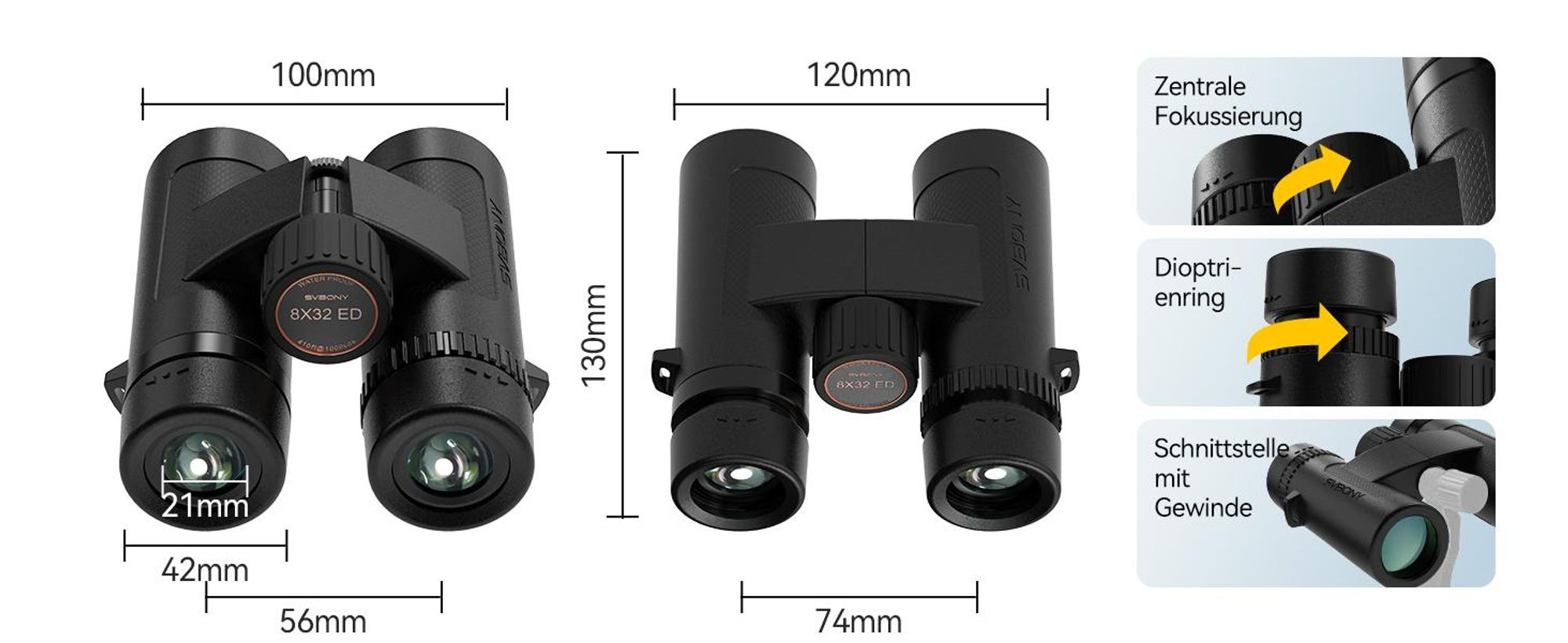 Svbony SV202 Upgraded 8x32 ED Fernglas, BAK4 Prisma FMC Objektiv, IPX7, Phasenkorrektur, Dielektrische Prismenbeschichtung, für Vogelbeobachtung
