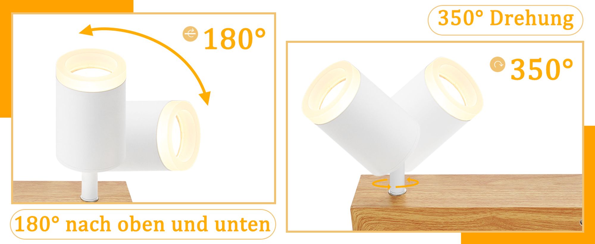 ZMH Deckenstrahler 3 Flammig Weiss Küchenlampe GU10 Holz Wandstrahler 350°Drehbar Vintage Strahler Flur Industrial Retro Ohne Leuchtmittel