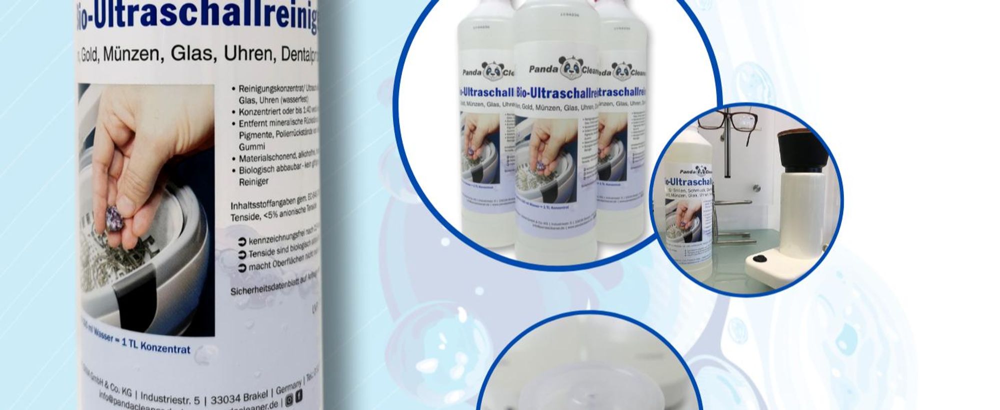 PandaCleaner Ultraschallreiniger für Ultraschallbad - 1000ml Konzentrat für Brillen & Dentalprodukte - Ultraschallreiniger