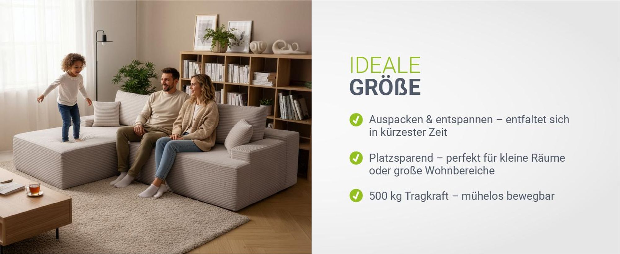 Juskys Sofa Coredo - Taupe, moderne Couch aus Cord mit Kissen, Ottomane links