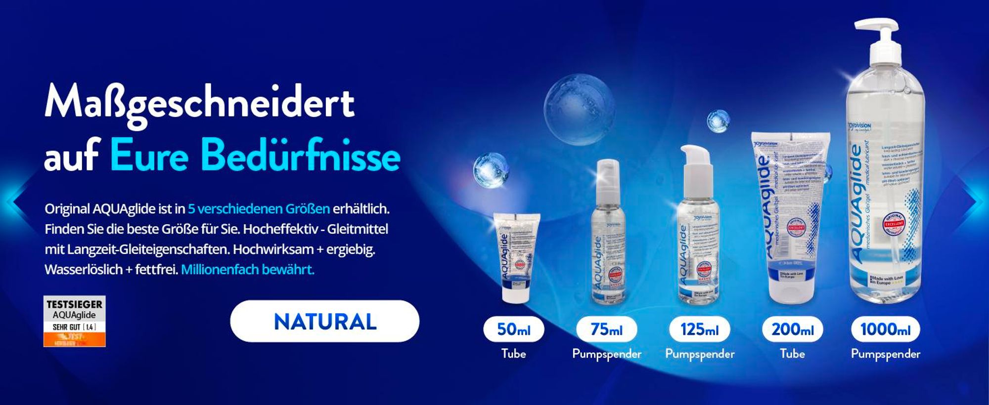 JOYDIVISION Original AQUAglide 200 ml Gleitgel Natural, Kristallklares & Veganes Gleitmittel, Ph-optimiert und Latex- Kondom -Kompatibel