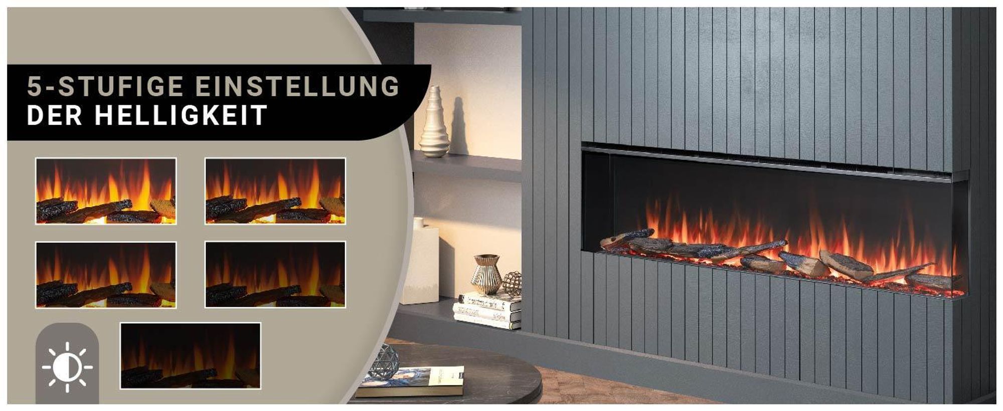 Elektrokamin Einbaukamin BALDERIA Athena 60 – Heizung bis 1500 W, schwarz