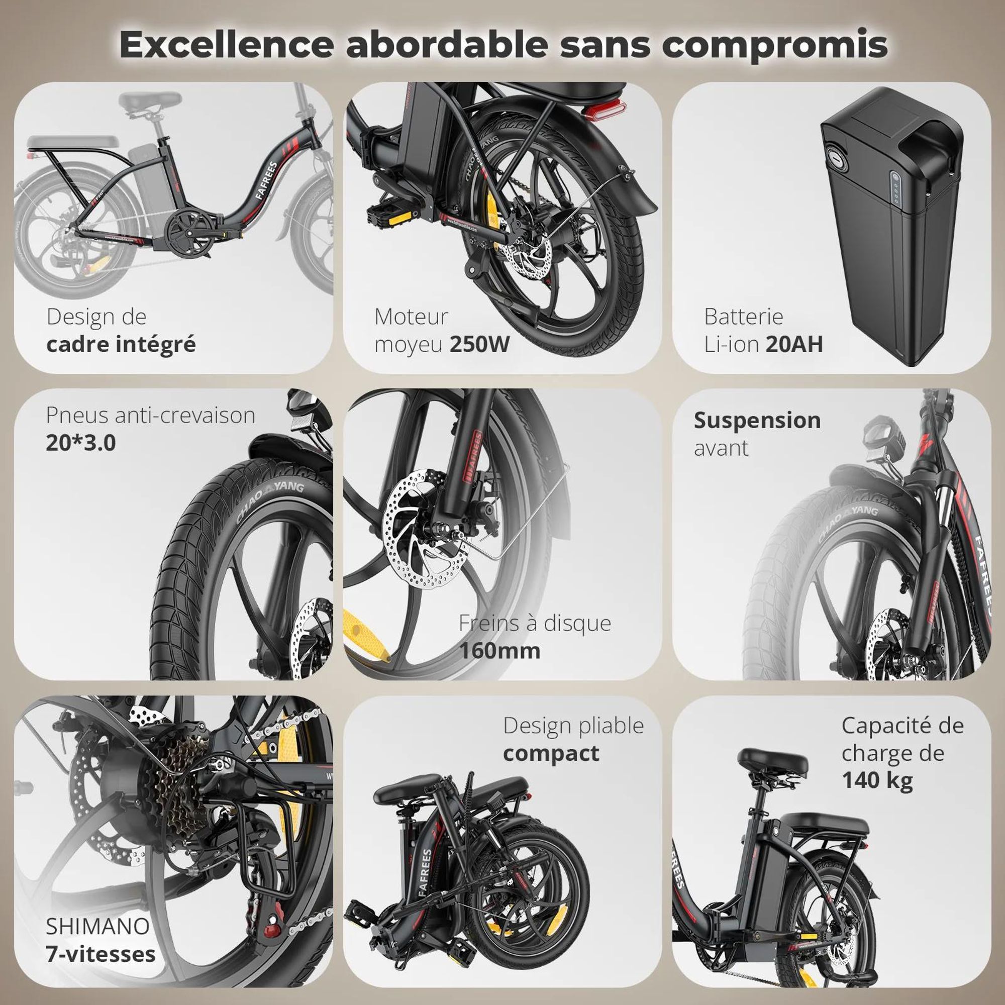 Vélo Électrique FAFREES F20+ - Moteur 250W Batterie 36V20Ah Pneus De 20 Pouces Frein à Disque Mécanique - Noir