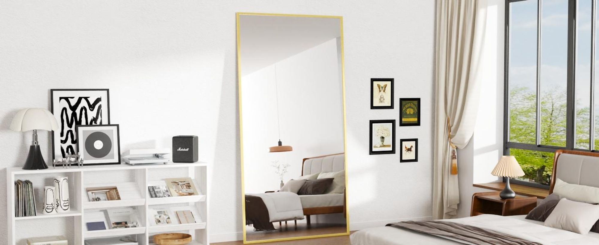 Vortisys 171 x 76 cm Rechteckiger Ganzkörperspiegel Rahmen aus Aluminiumlegierung Gehärtetes Glas Geeignet für Schlafzimmer und Wohnzimmer Goldfarben