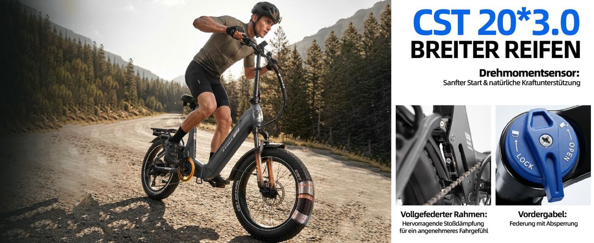 48V 15Ah E-Bike Softtail-Federung 7-Gang Getriebe 20 *4.0" Fett 70Nm Drehmomentsensor E Bike Elektrofahrräder Klappräder E-bike Federgabel mit Lockout
