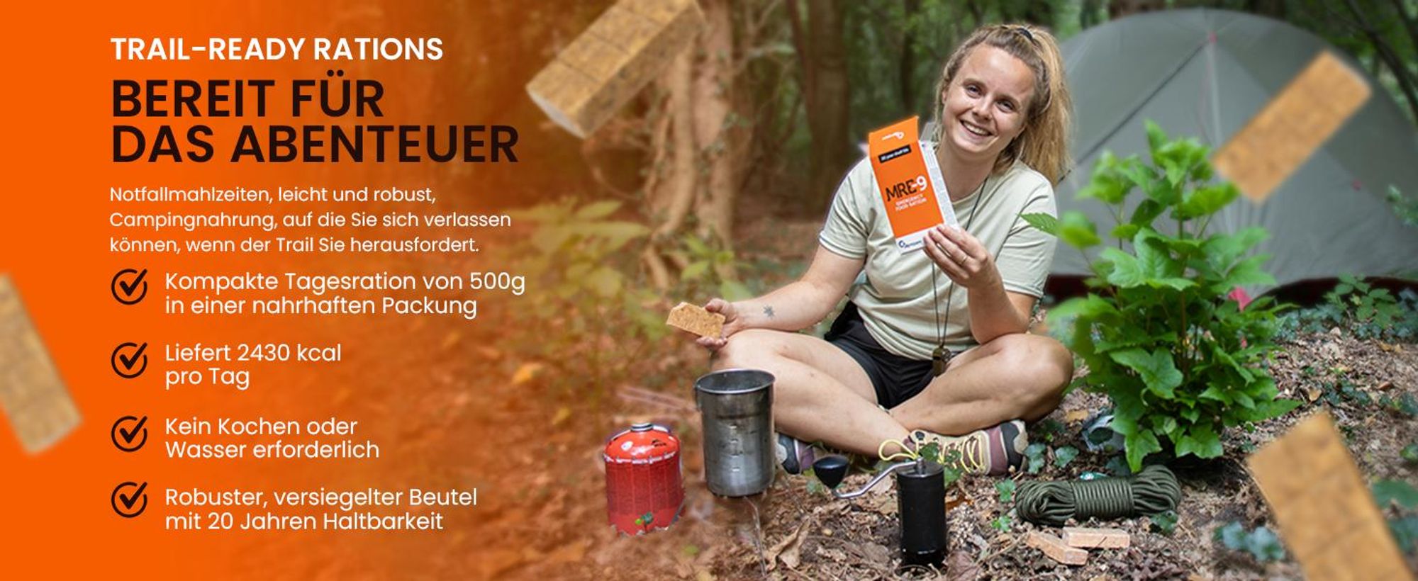 MRE-9 Notfallnahrung mit wichtigen Produktinformationen