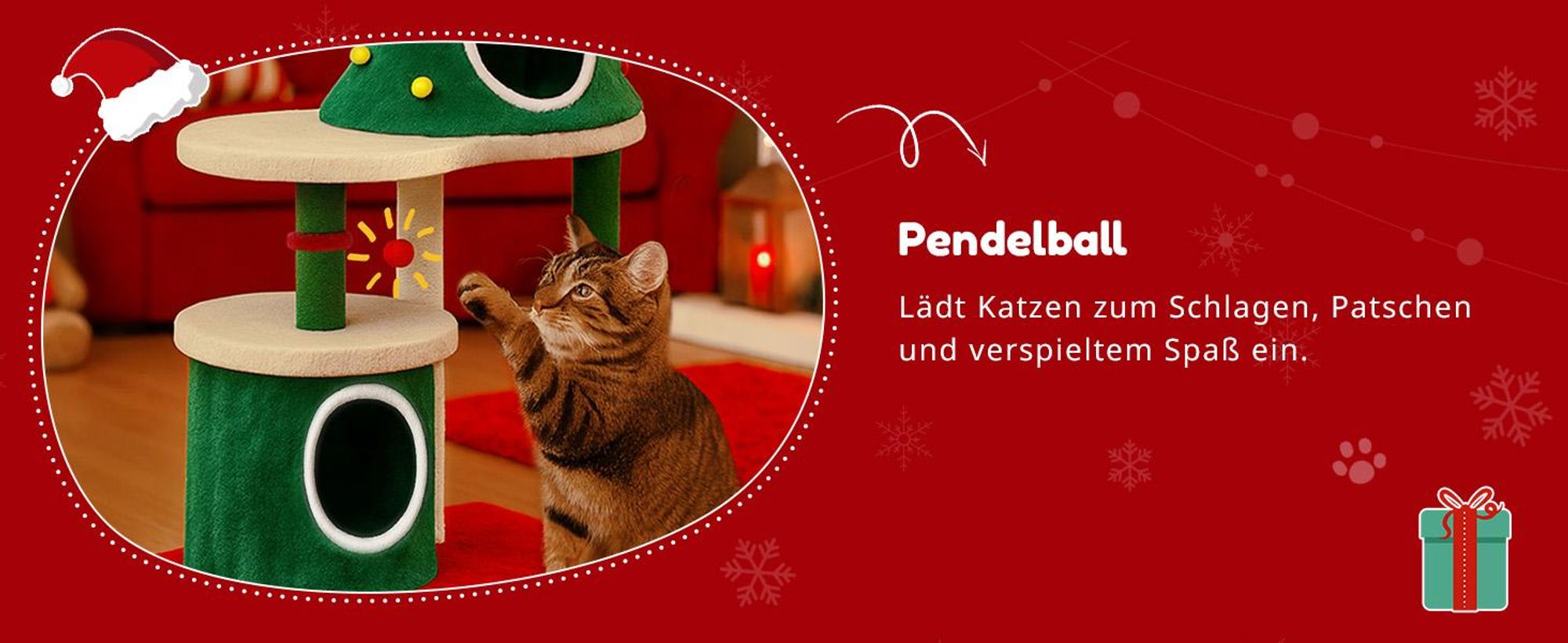 COMHOMA Kratzbaum im Weihnachtsbaum-Design 123cm, Stabiler Katzenbaum Katzenturm mit Kratzsäulen, mehrstöckiges Katzenhaus mit Plattformen & Spielball