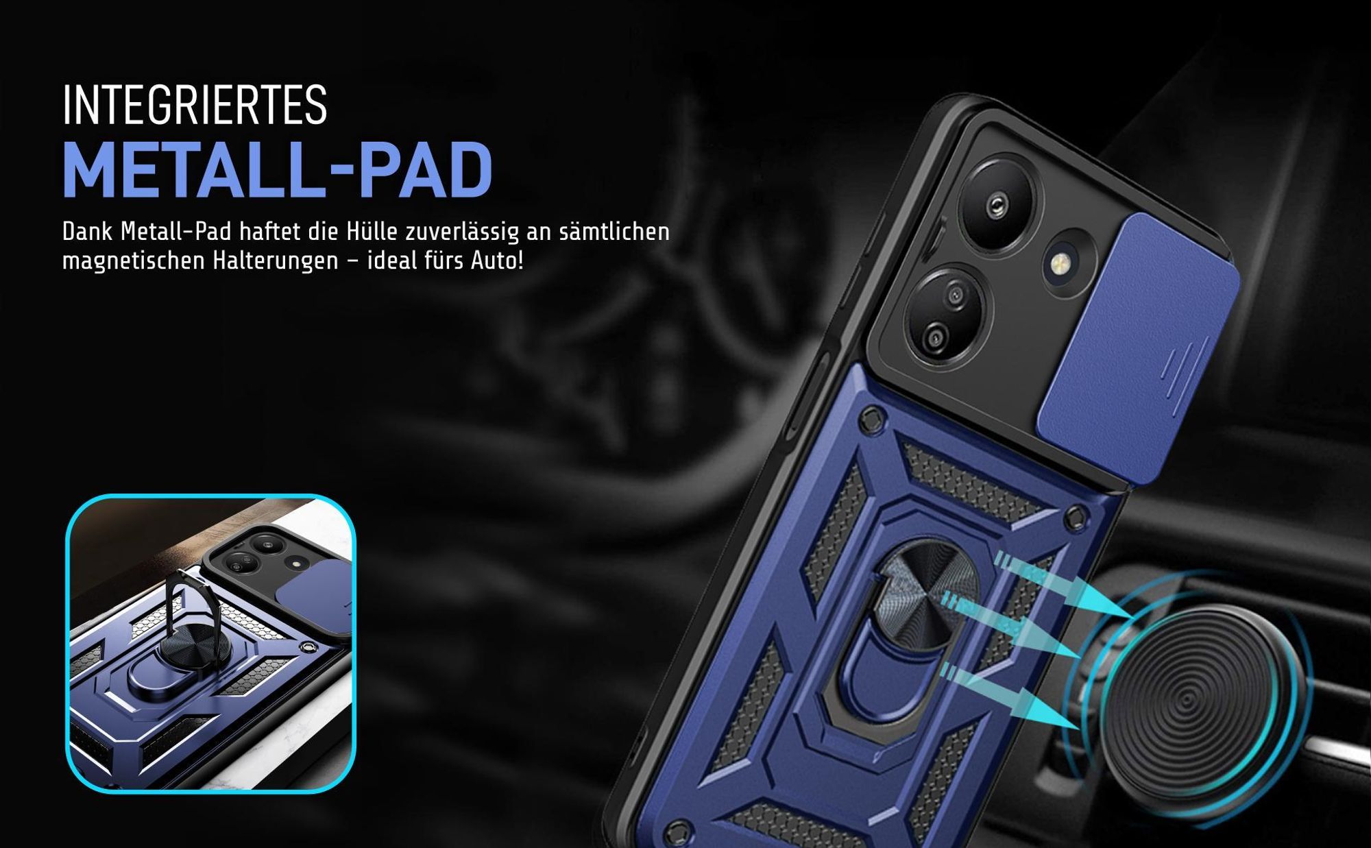 Bumper für Xiaomi Redmi 13C in Blau mit Metallplatte