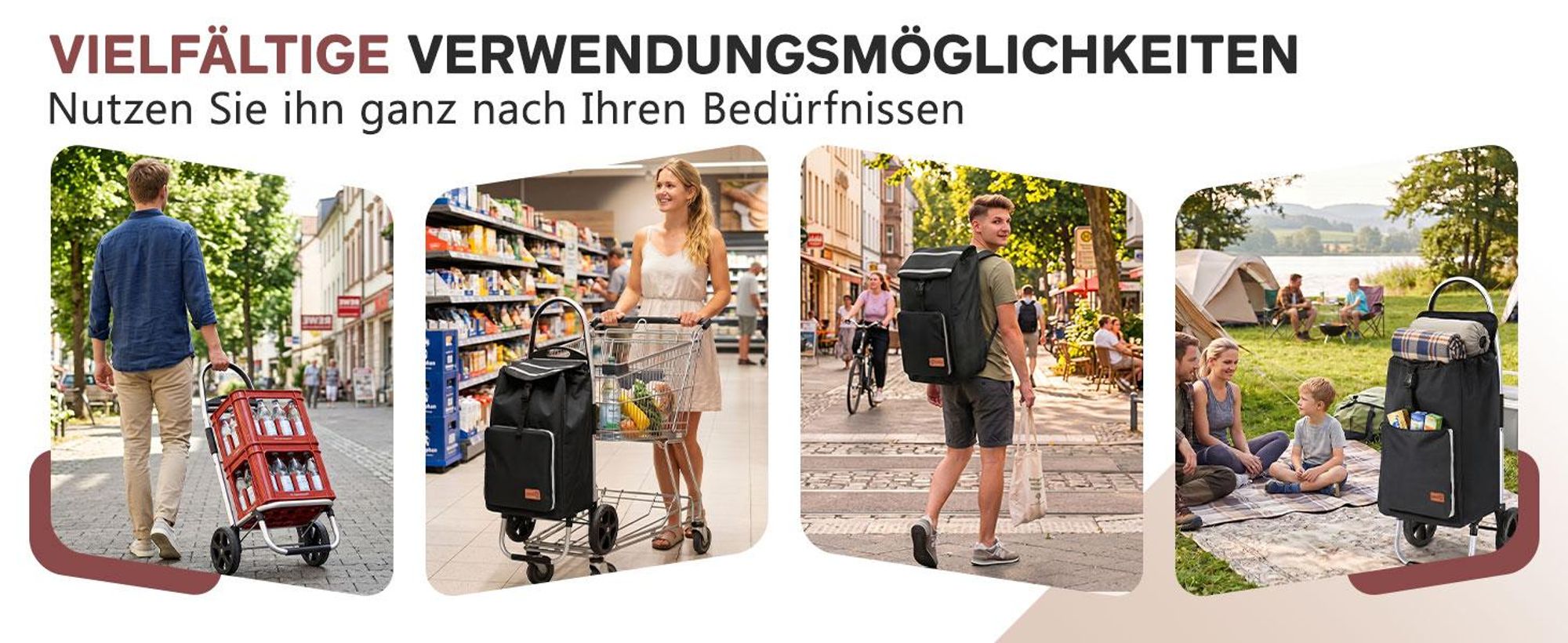 Sekey 50L Aluminium Trolley Faltbar Einkaufstrolley Klappbar, Shopping Trolley, Rucksack, Kühlfach - Schwarz